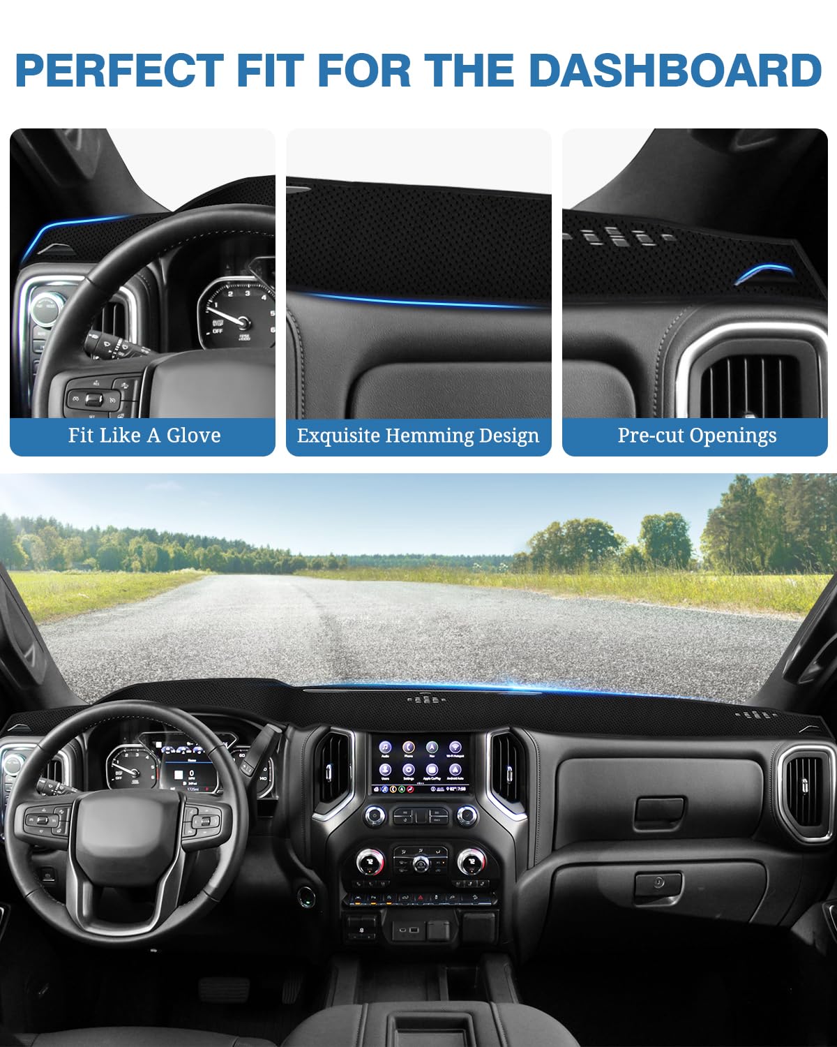 Fiilines Dash Cover Compatible With Chevy Chevrolet Tahoe Suburban/Gmc Sierra Yukon 2015-2020 Dashboard Mat Cover Sunshade Nonsl