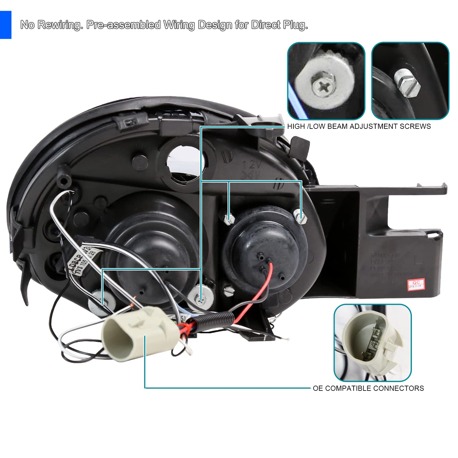 Spec-D Tuning Led Dual Halo Projector Smoked Lens Headlights Glossy Black Housing Compatible With 2003-2005 Dodge Neon Left + Right Pair Headlamps Assembly