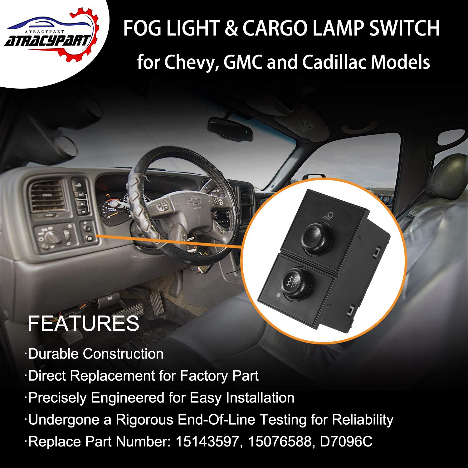 Fog Light Switch Cargo Lamp Switch | For 03-07 Chevy Silverado 1500 2500 3500, Avalanche Suburban 1500 2500, Tahoe, Gmc Sierra 1