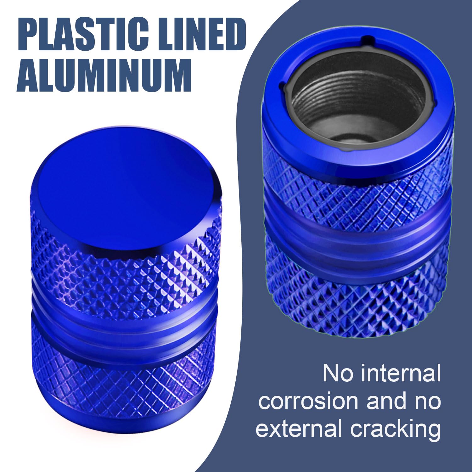 Tire Valve Stem Caps - 4 Pack Anti-Corrosion Premium Anodized Alloy Tyre Air Valve Caps N2 Nitrogen For Car Suv Bike Blue