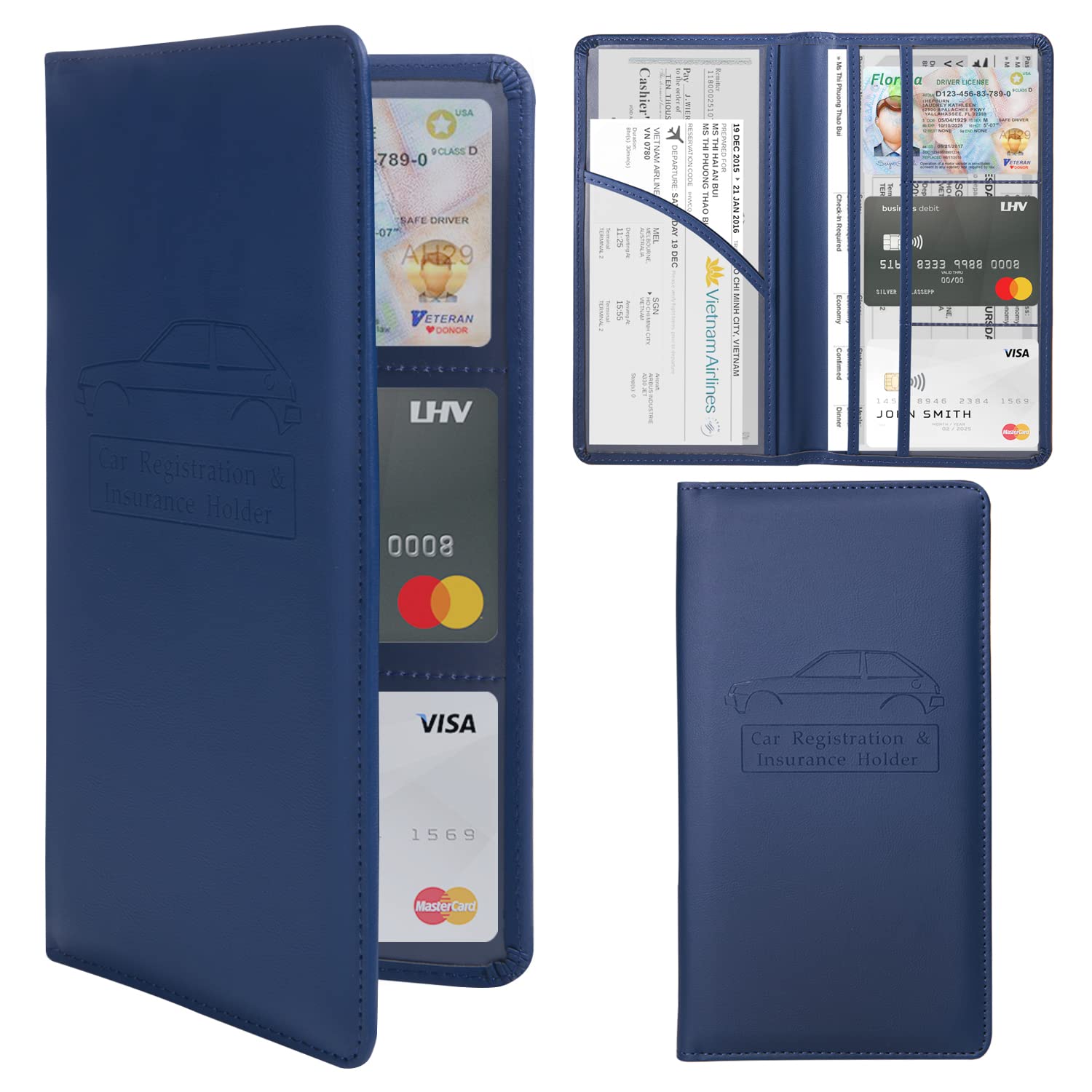 Dalueery.H Card Holders For Women & Men - Car & Insurance Essentials (Pink, Blue)