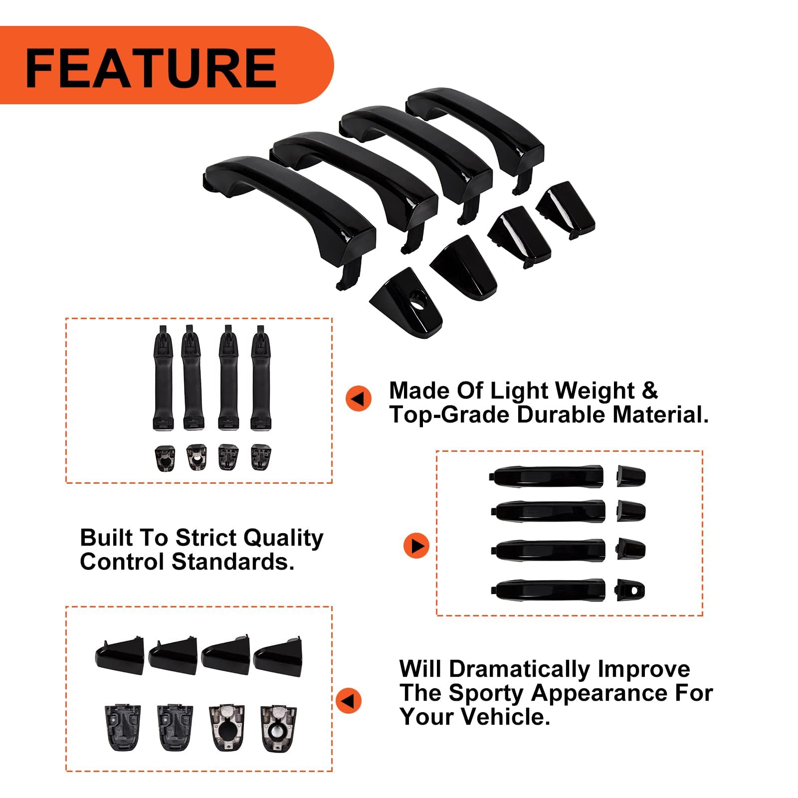 ECOTRIC 4Pcs Exterior Door Handles Replacement Compatible with 2014-2019 Chevy Silverado GMC Sierra Replacement for 22923605 232