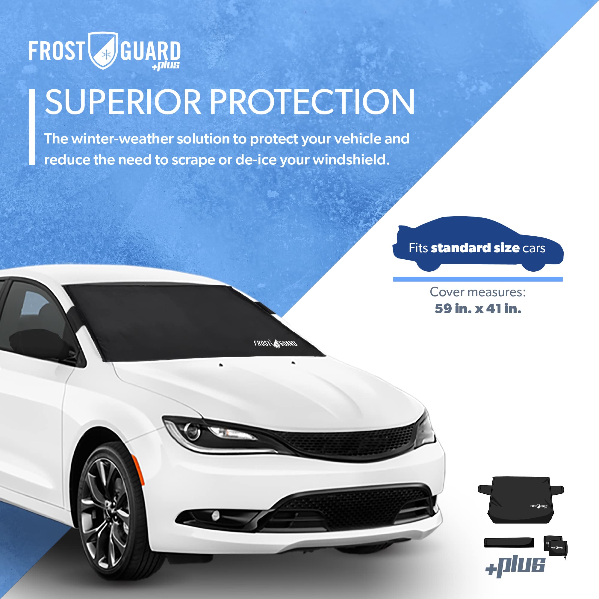 Frostguard Plus Winter Windshield Cover With Built-In Security Panels And Wiper Blade Coverage + Mirror Covers - Weather Resista