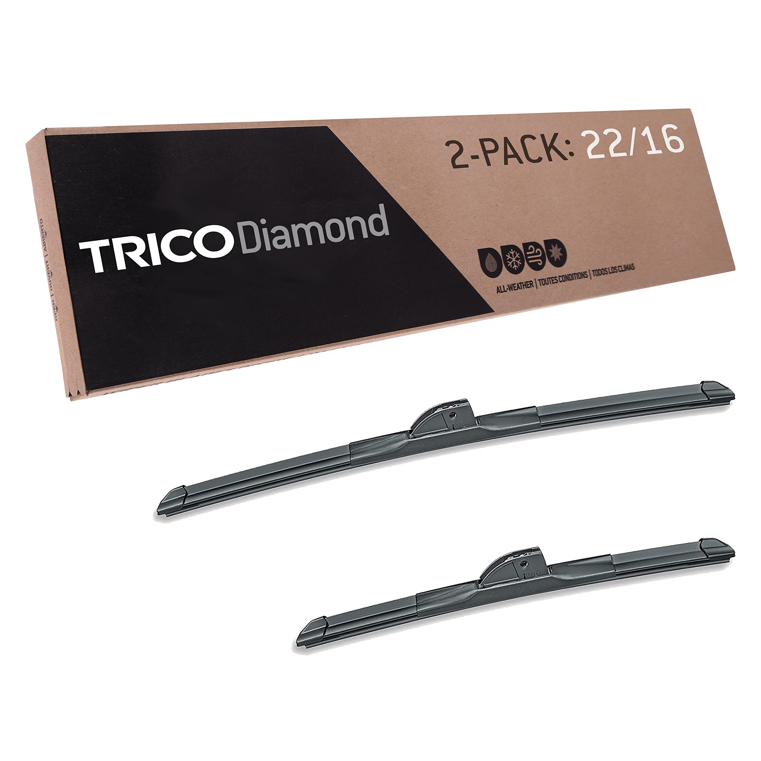 Trico Diamond 22 Inch & 16 Inch Pack Of 2 High Performance Automotive Replacement Windshield Wiper Blades For My Car (25-2216), Easy Diy Install & Superior Road Visibility