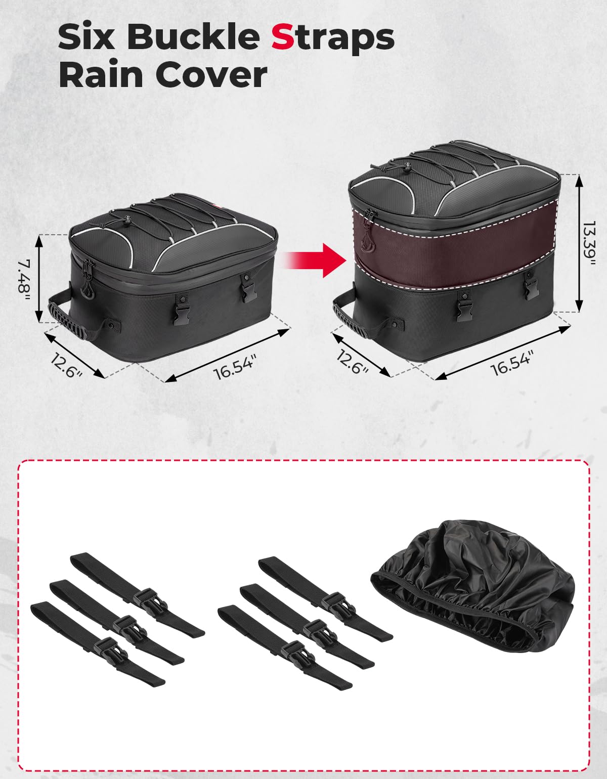 Kemimoto Motorcycle Tail Bag, Dual Use Motorcycle Rear Seat Bag With Waterproof Rain Cover, 25L-45L Expandable Motorbike Helmet