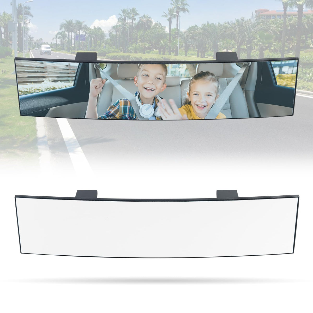 LoyaGour Rear View Mirror for Car,11.8'' Convex Panoramic Wide Angel View Mirrors Extender,Universal Clip on Interior Rearview M