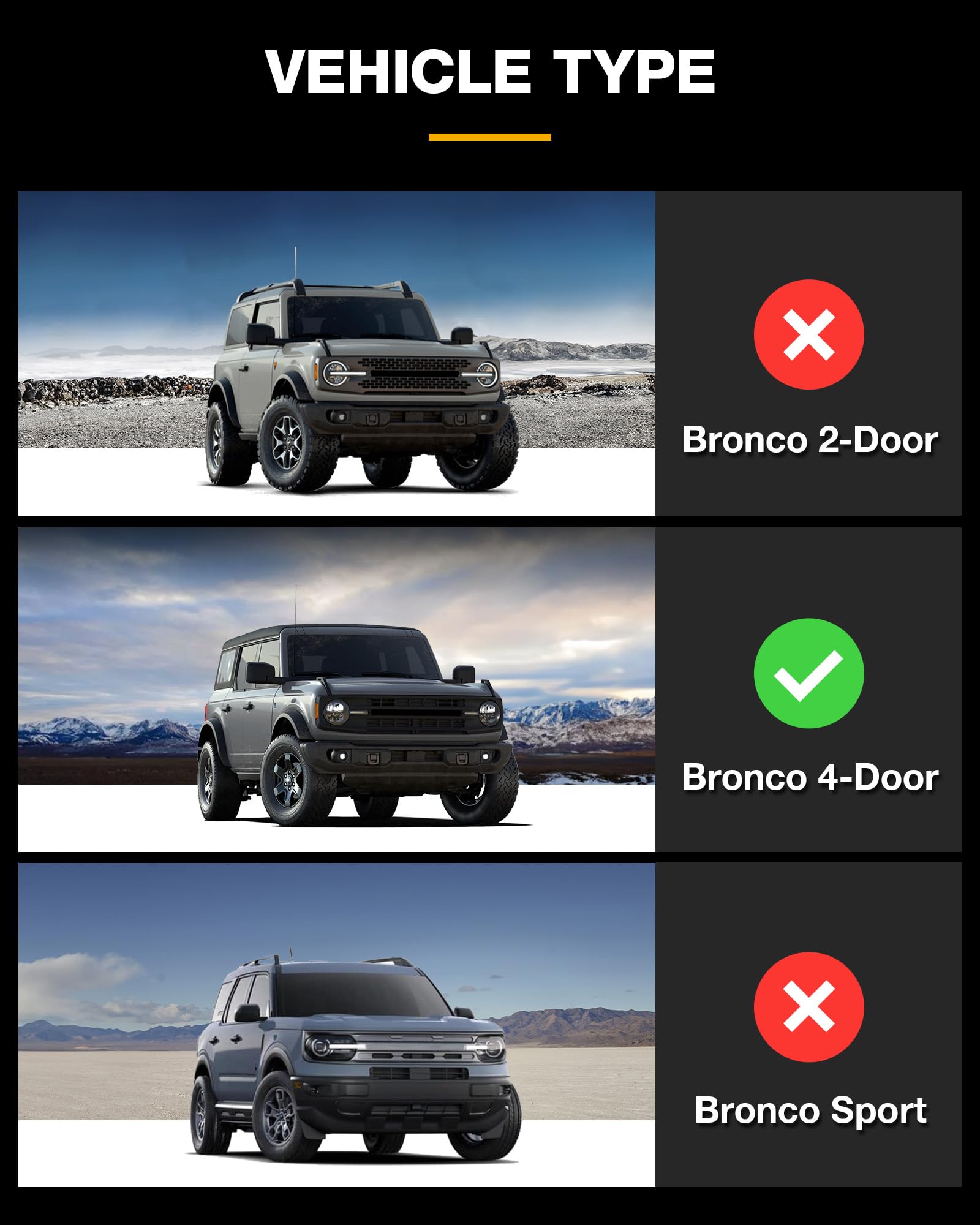 3W Ford Bronco Floor Mats & Cargo Liner & Back Seat Cover Custom Fit For 2021 2022 2023 2024 2025 Bronco 4 Door All Weather Cust