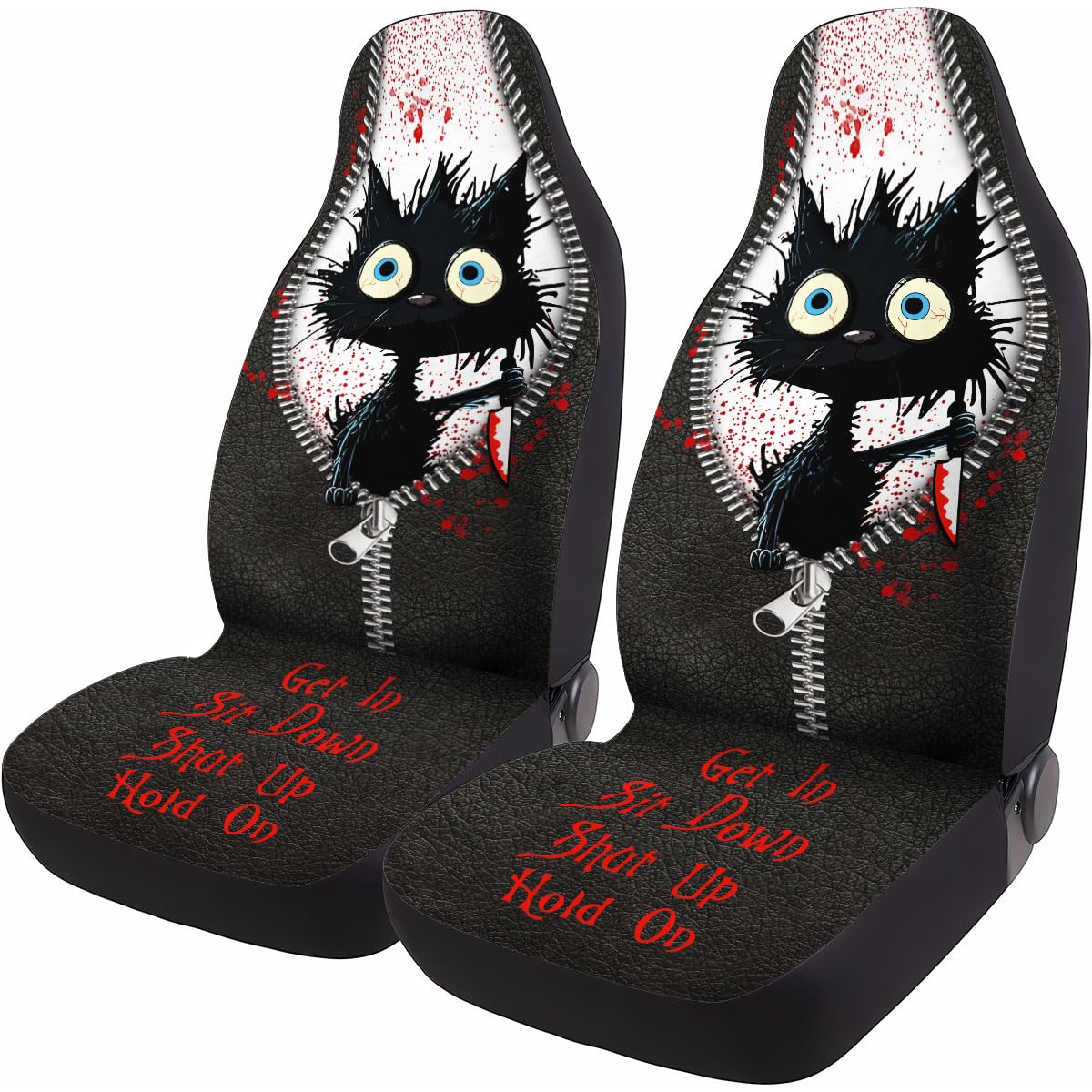 GENANY Funny Cute Evil Murder Black Cat Holding Knife 2 Front Car Seat Covers for Car Truck Sedan SUV, Durable Automotive Seat C