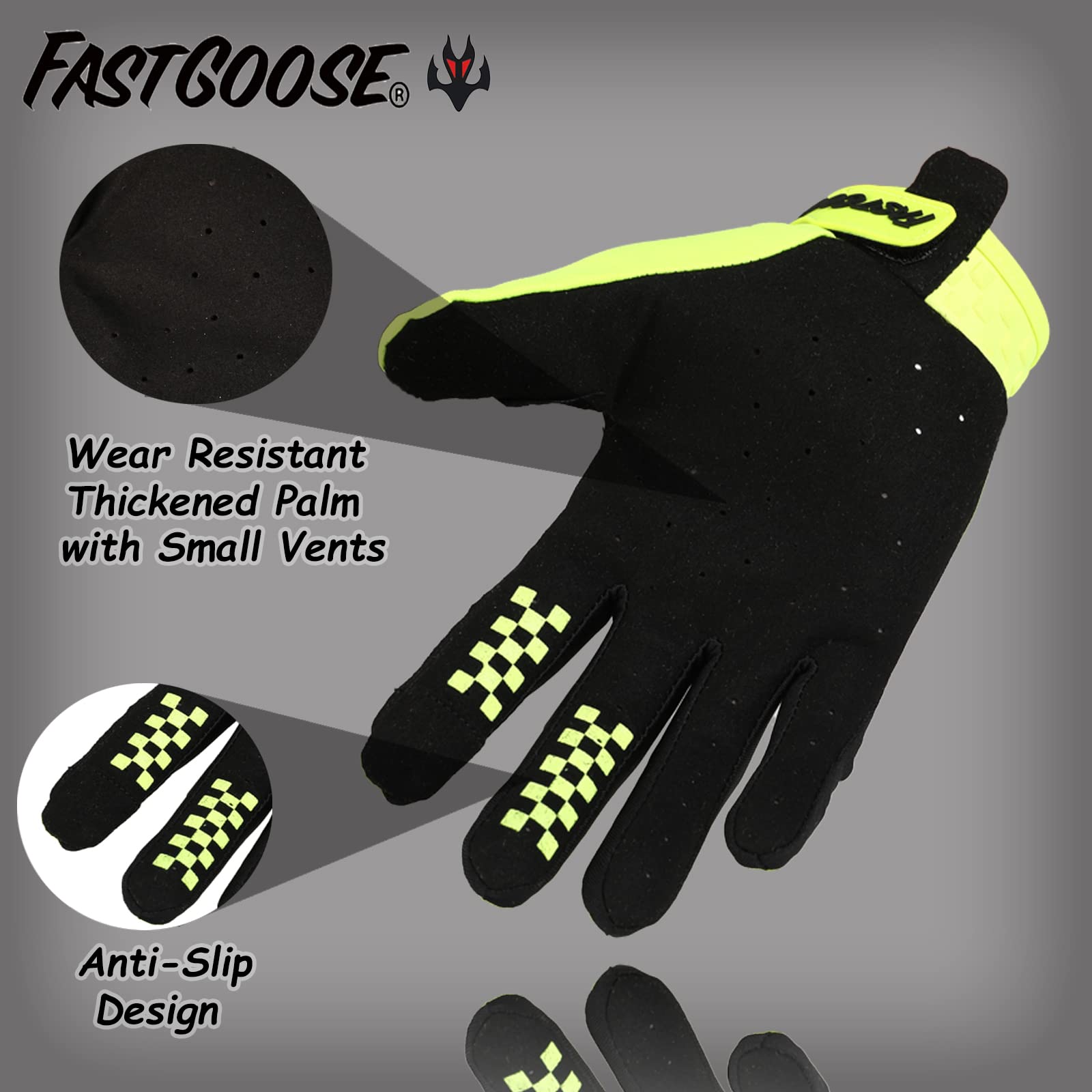 Fastgoose Dirt Bike Motocross Gloves - Motorbike Riding Bike Gloves For Off Road Racing & Mtb (Fluorescent Green, X-Large)