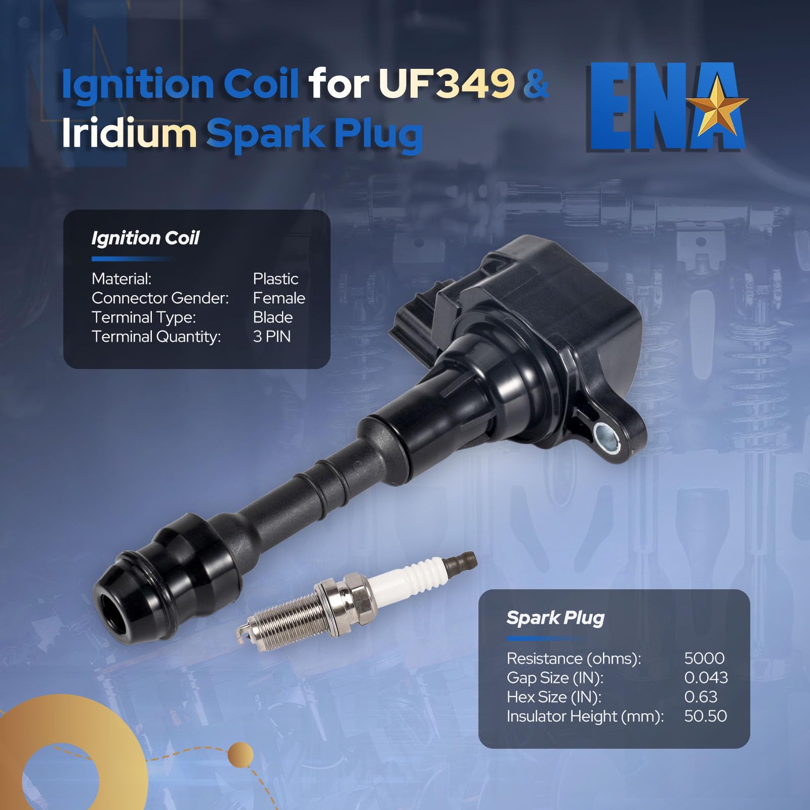 Ena Set Of 6 Ignition Coil And Iridium Spark Plug Compatible With Nissan Infiniti Frontier Nv1500 Nv2500 Nv3500 Xterra Pathfinde