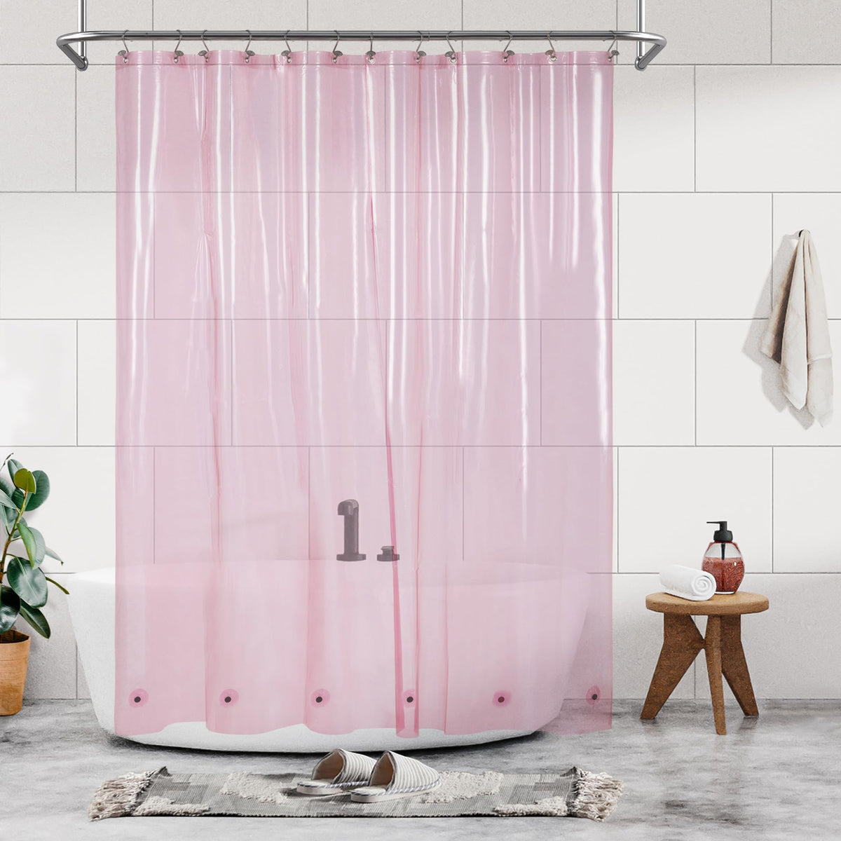 Barossa Design Clear Pink Shower Curtain Liner - Peva Heavy Duty Shower Liner With 6 Magnets And Metal Grommets, 72' X 72' Waterproof Shower Curtains For Bathroom - Clear Pink