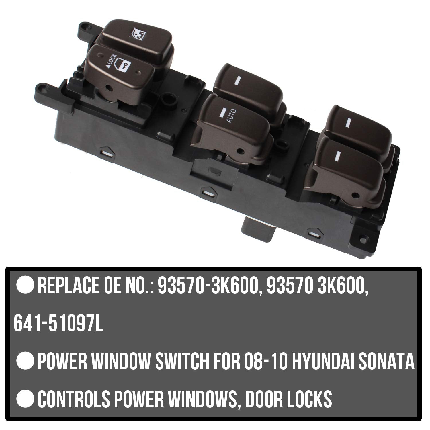 Master Power Window Switch For 2008-2010 Hyundai Sonata, Front Left Driver Side Control Switch 93570-3K600…