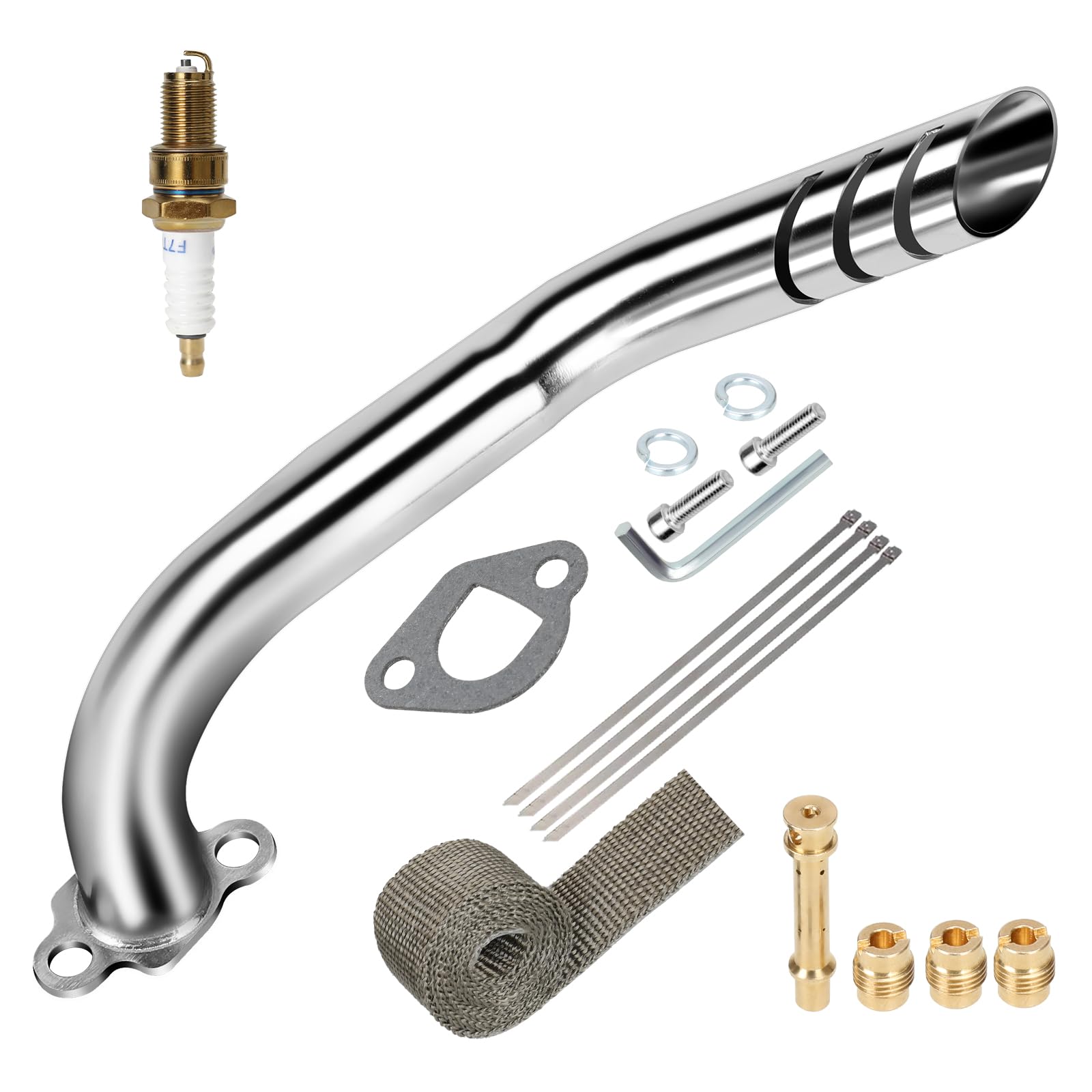 HIAORS Mini Bike Exhaust Pipe Header Kit Compatible with Predator 212cc 224cc 196cc Coleman CT200U BT200X CT200U-EX Baja Warrior