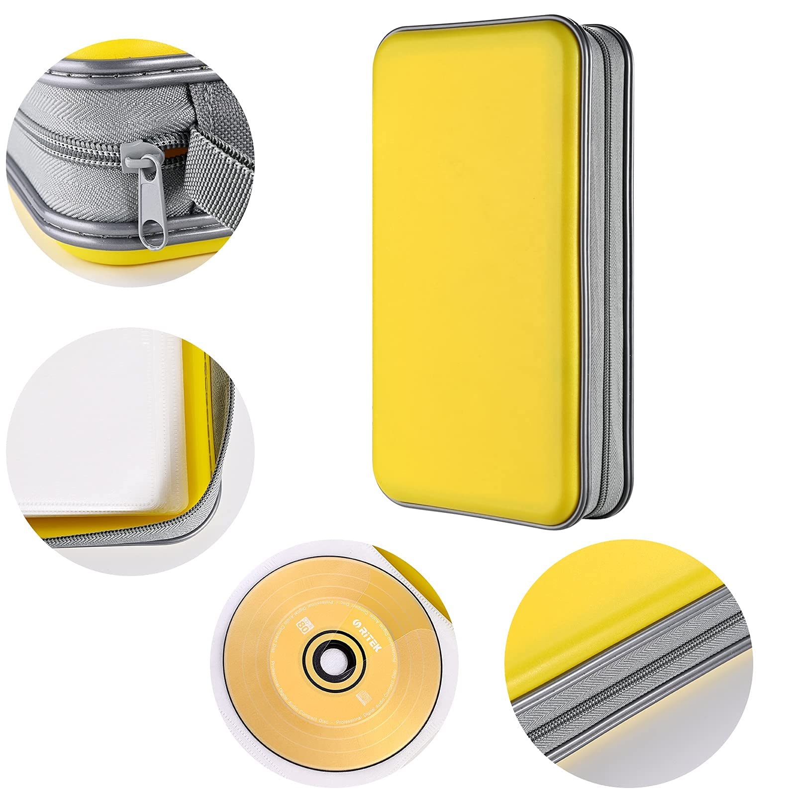 Liovode Dvd Case, 96 Capacity Cd Case Portable Cd Case Holder Storage Hard Plastic Dvd Cd Wallet Holder Organizer For Car(Yellow