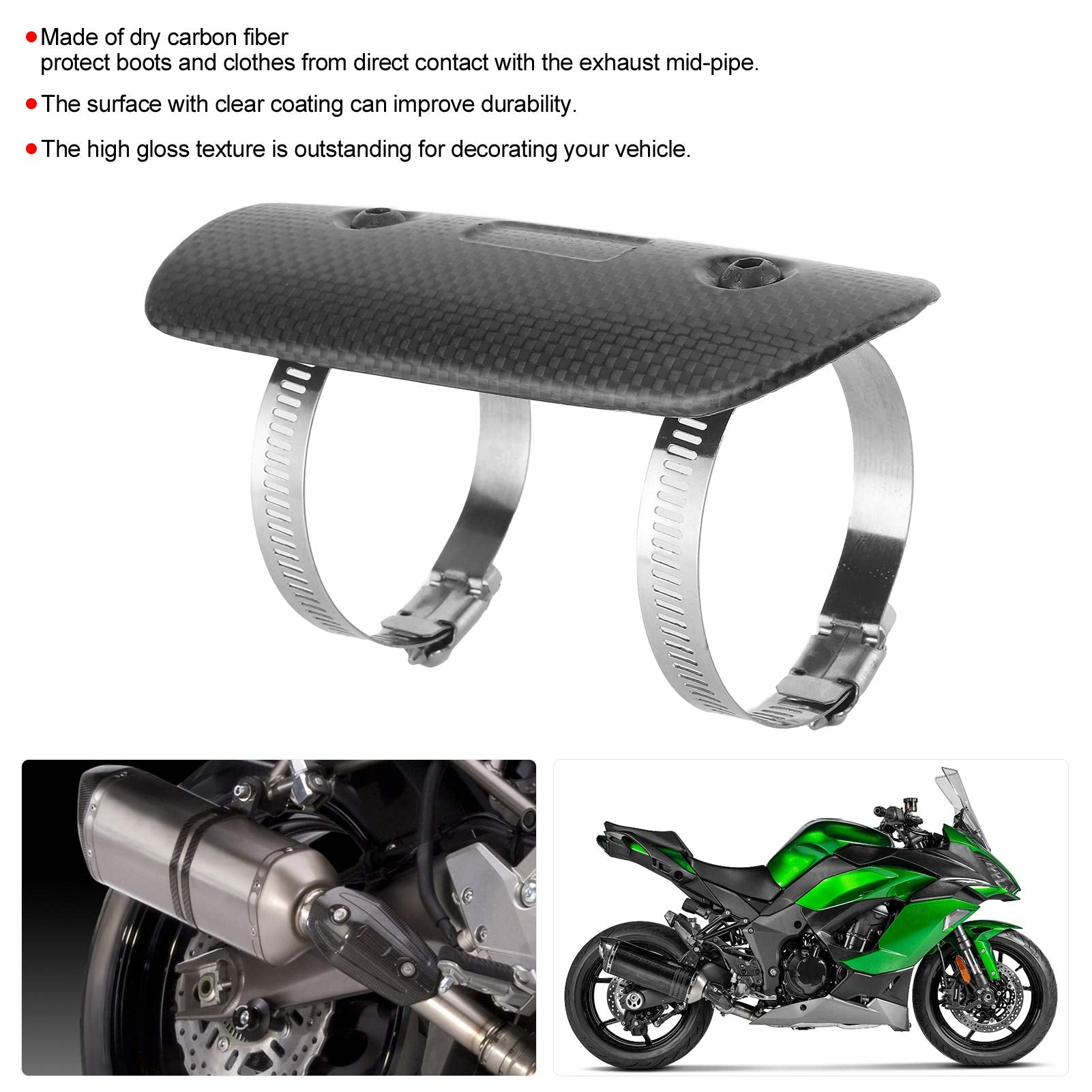 Motorcycle Pipe Heat , Universal Motorcycle 40-65Mm Carbon Fiber Mid?Pipe Heat Guard Kit With Clamps