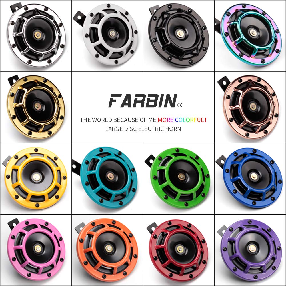 Farbin Car Horns 12V Super Loud Horn Supertone Car Horn High Tone/Low Tone Metal Truck Horn Train Horn Twin Horn Kit With Protec