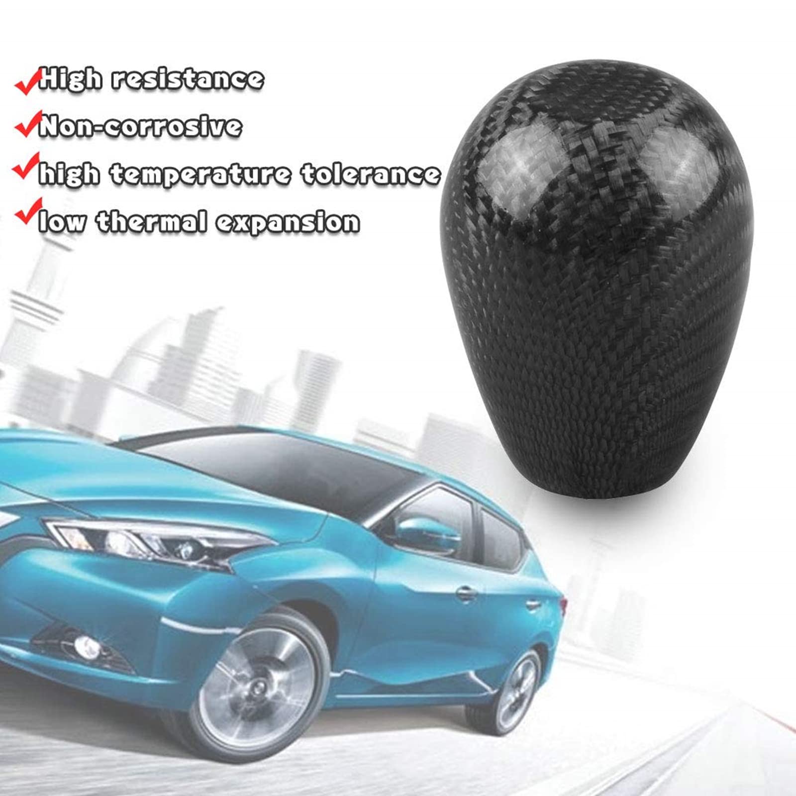 Ryanstar Carbon Fiber Shift Knob With Adapters, Black Oval Ball Stick Shifter Knobs Compatible With Infiniti Lexus Mazda Mitsubishi Nissan Etc(Smooth Surface)