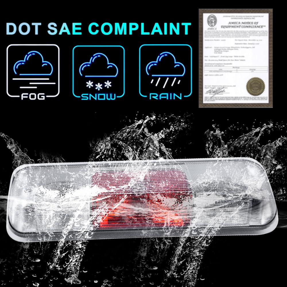 PIT66 3rd Brake Light for 2004-2008 Ford F150 - High Mount Cargo Light, Halogen Clear/Red Lens, Rear Roof Parking Light