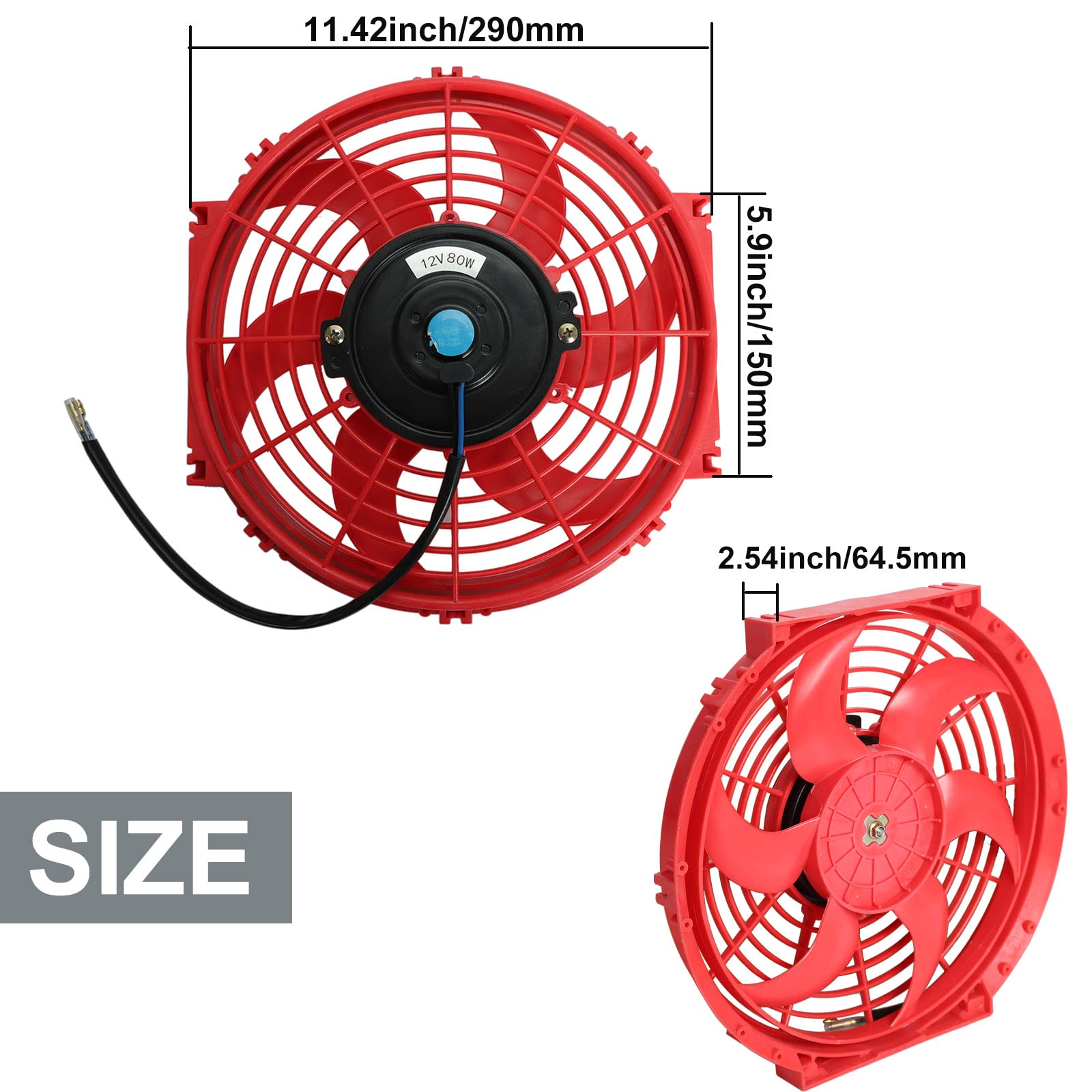 10'' Inch Slim Fan Push Pull Electric Radiator Cooling 12V Mount Universal Kit Red