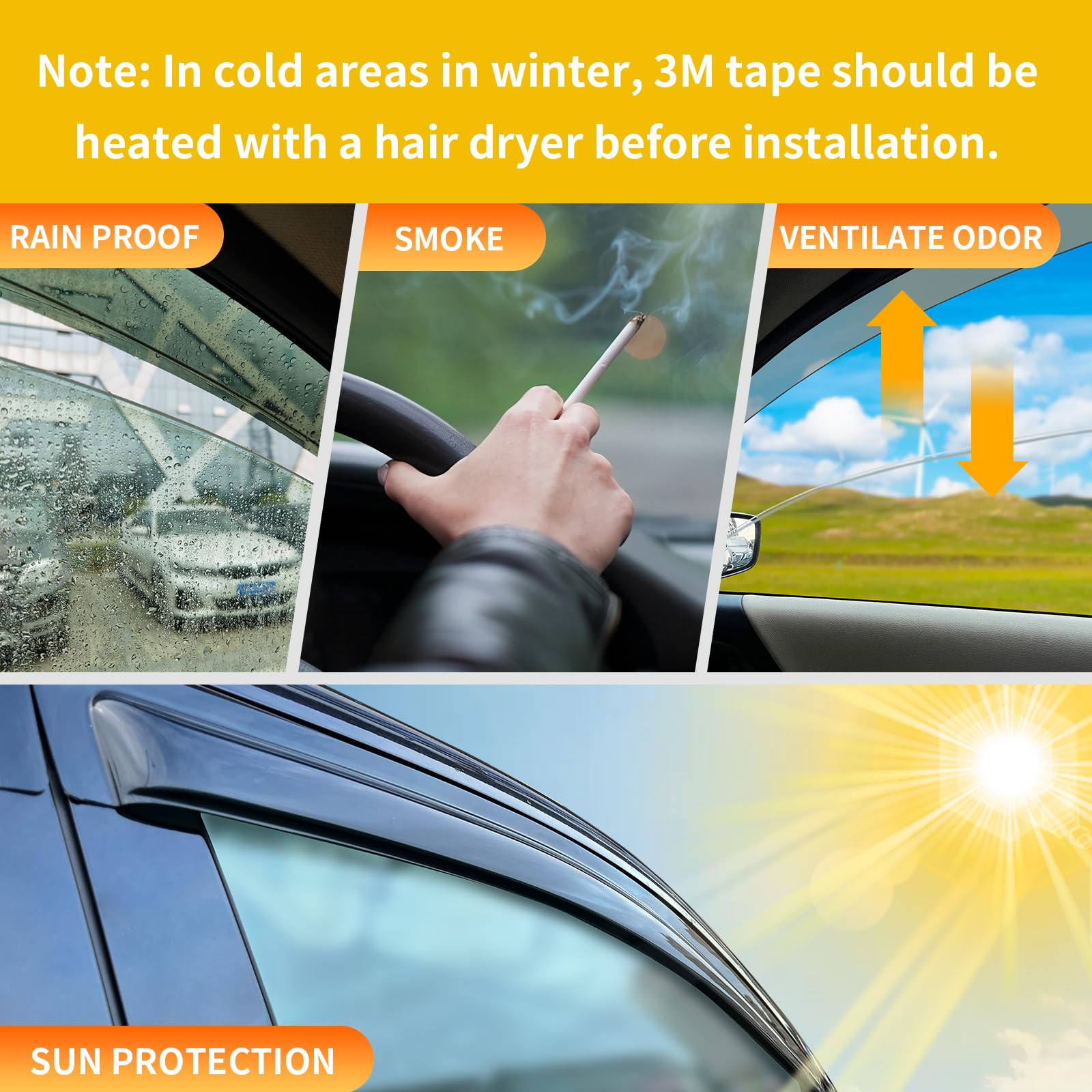 Cmvt Auto Window Visors For 2003-2008 Toyota Corolla, Rain Guards Shields Vent Shade Deflector Dark Smoke 2004 2005 2006 2007, T