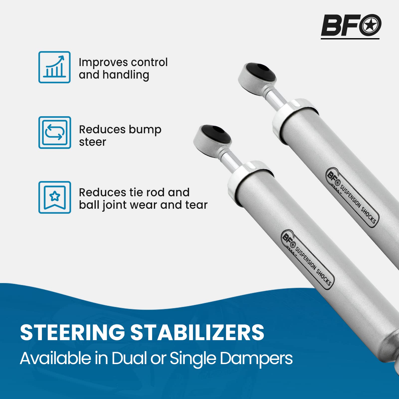 Bfo Dual Steering Stabilizer For 2-8' Lift F250 F350 Super Duty 4X4 2005-2022,Steering Damper Kit