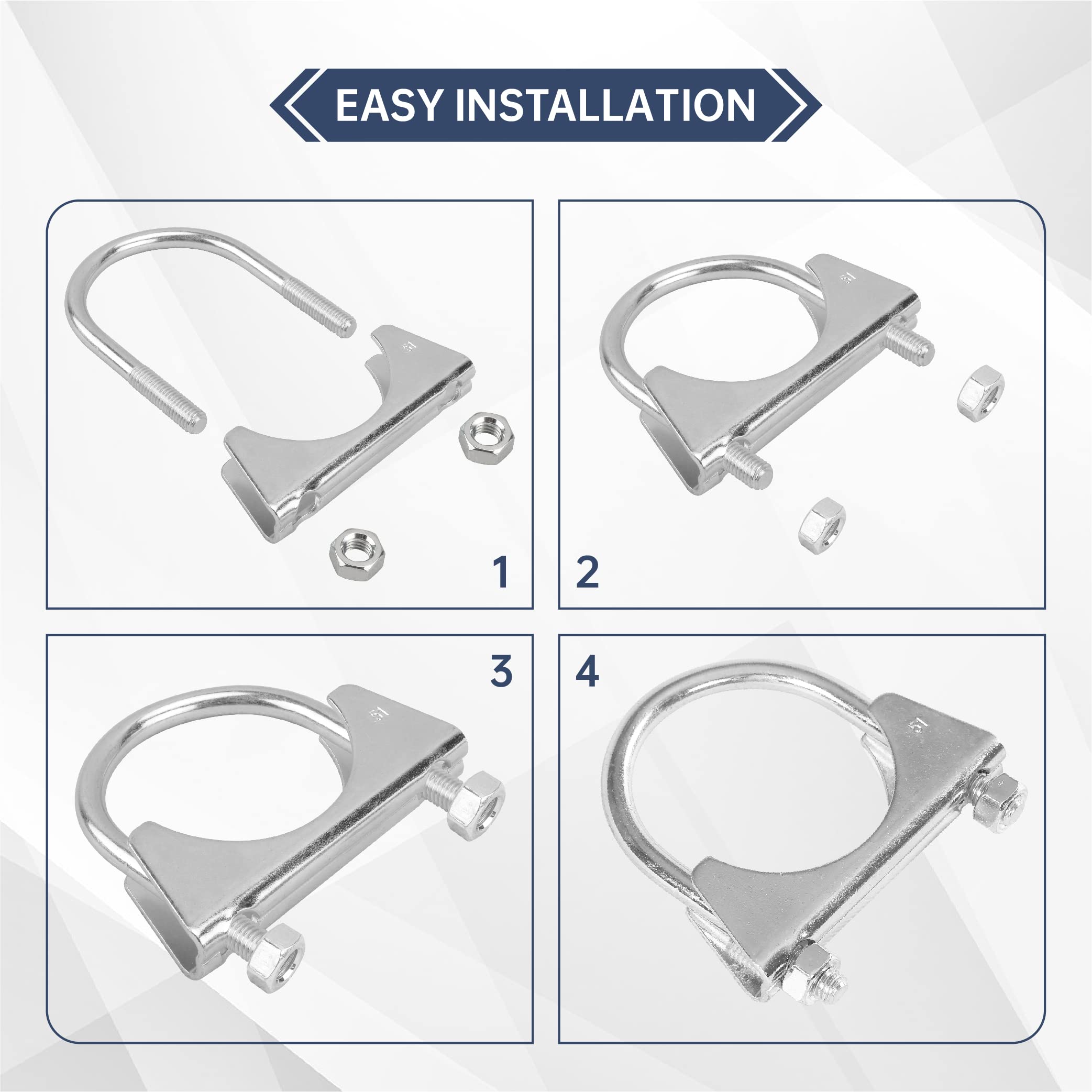 Batoneco 2'' U Bolt Clamp, Muffler Exhaust Clamps,2 Inch Saddle Style Heavy Duty Mild Steel(4-Pack)