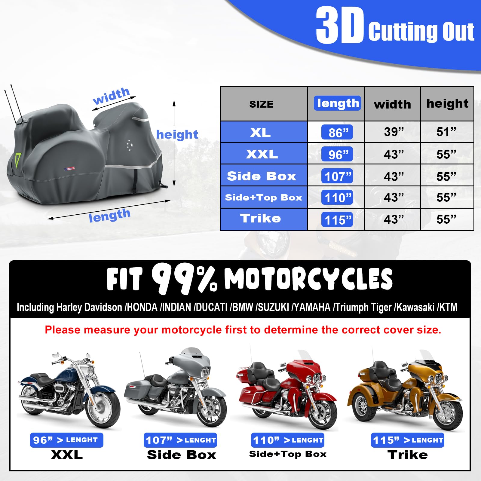 Motorcycle Cover With Side+Top Box Li Libzaki Heavy Duty 600D Waterproof For Touring Models Harley Davidson Ultra Limited,Road G