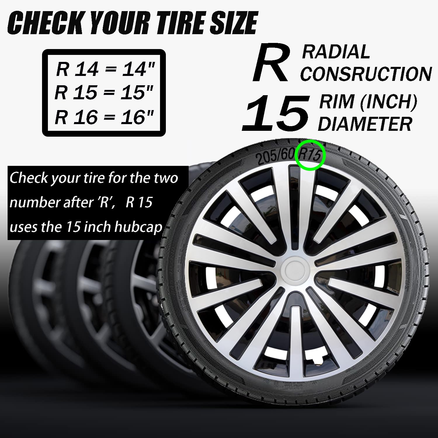 Hubcap Wheel Cover Replacement R15 Hub Caps Universal Wheel Rim Cover Abs Material Exterior Accessories Snap On Car Truck Suv -S