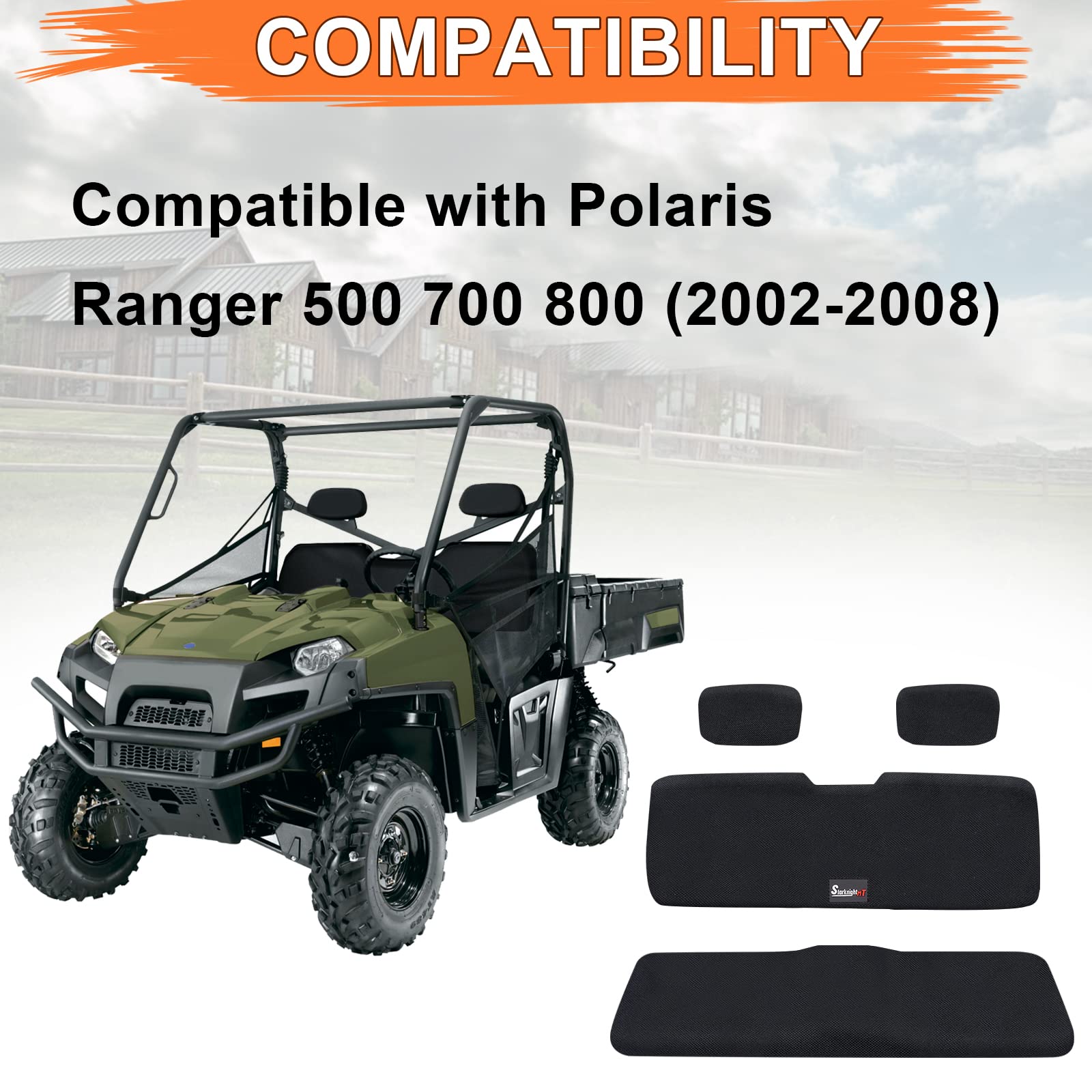 Starknightmt Utv Ranger Seat Cover Waterproof Seat Covers Compatible With Polaris Ranger 500 700 800 2002-2008 Durable Oxford Fabric With Waterproof Pu Coating Ranger Seat Accessory Parts