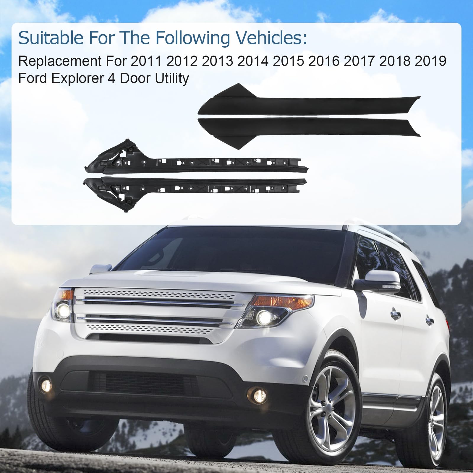 A-Pillar Molding Trim Kit Outer And Inner Trim Set Replacement For 2011-2019 Ford Explorer 4 Door Utility (Left & Right) Replace
