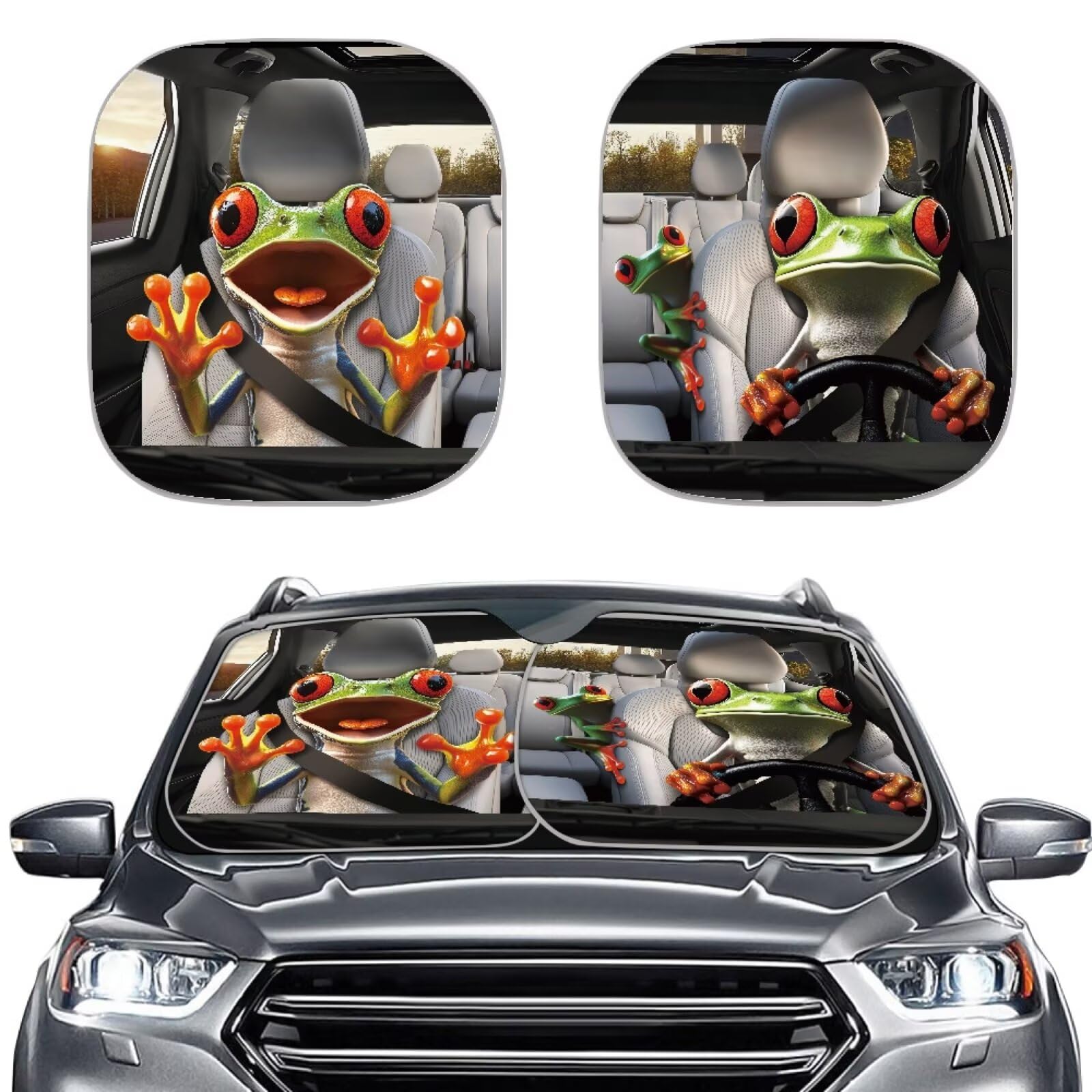 Renewold Red Eyed Tree Frog Animal Driving Car Windshield Sunshade Vehicle Front Window Shade For Most Sedans Suv Truck Auto Sun