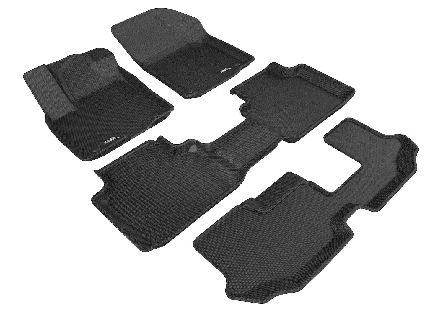 3D Maxpider Custom Fit Kagu Floor Mat (Black) Compatible With Volkswagen Atlas 7-Seat 2018-2024 - Full Set
