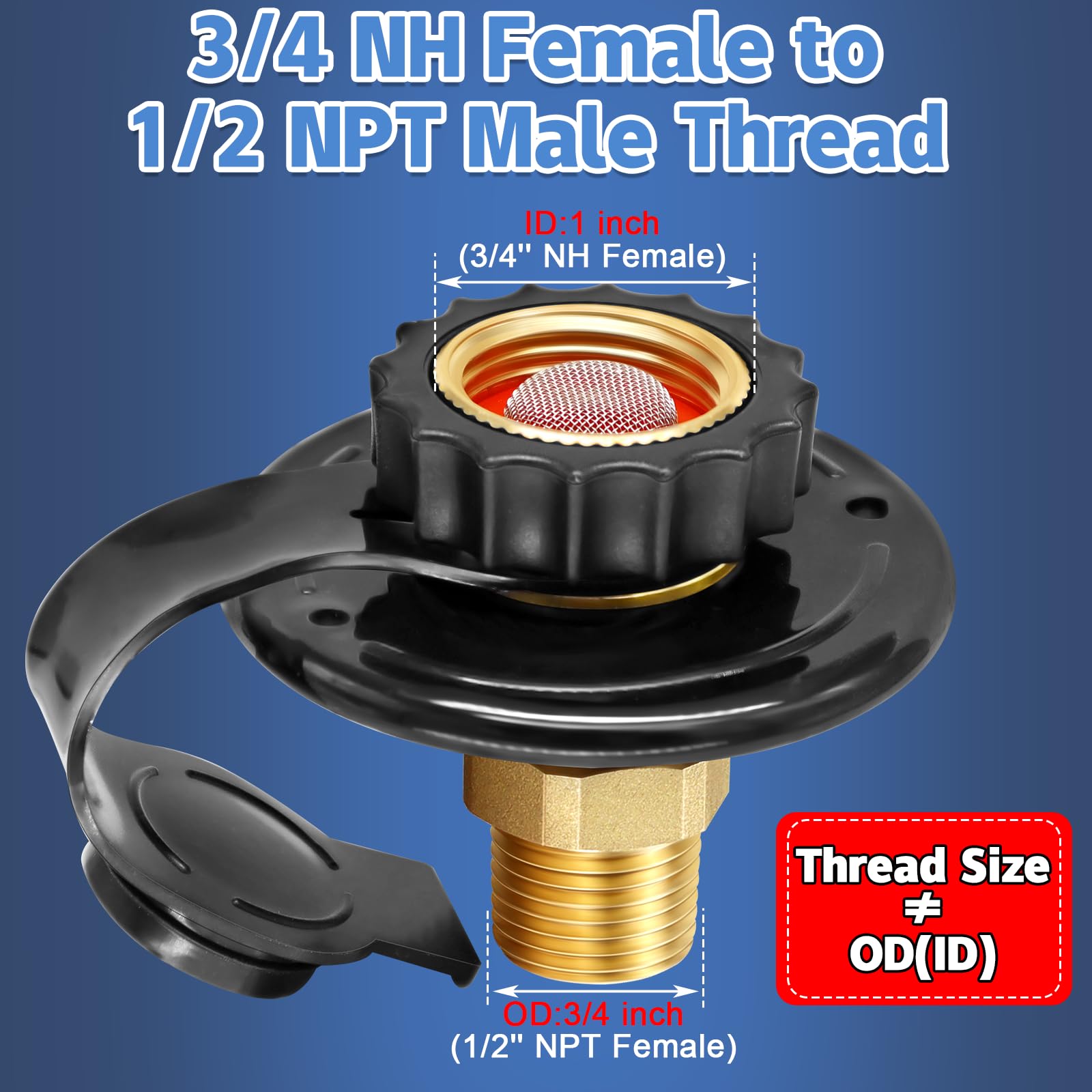 2Pcs Rv Water Inlet Replacement, Rv City Water Inlet With Check Valve, 3/4 Nh Female To 1/2 Npt Male Lead-Free Brass Rv Fresh Wa