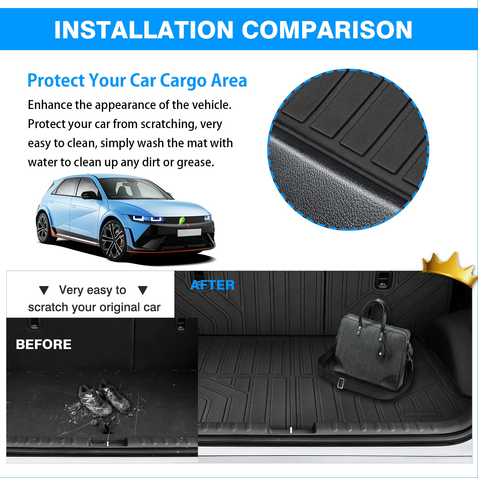 Powerty Cargo Mat For Hyundai Ioniq 5 2022-2025 Accessories Cargo Liner & Second Row Seats Back Cover Rear Trunk Mats All Weathe