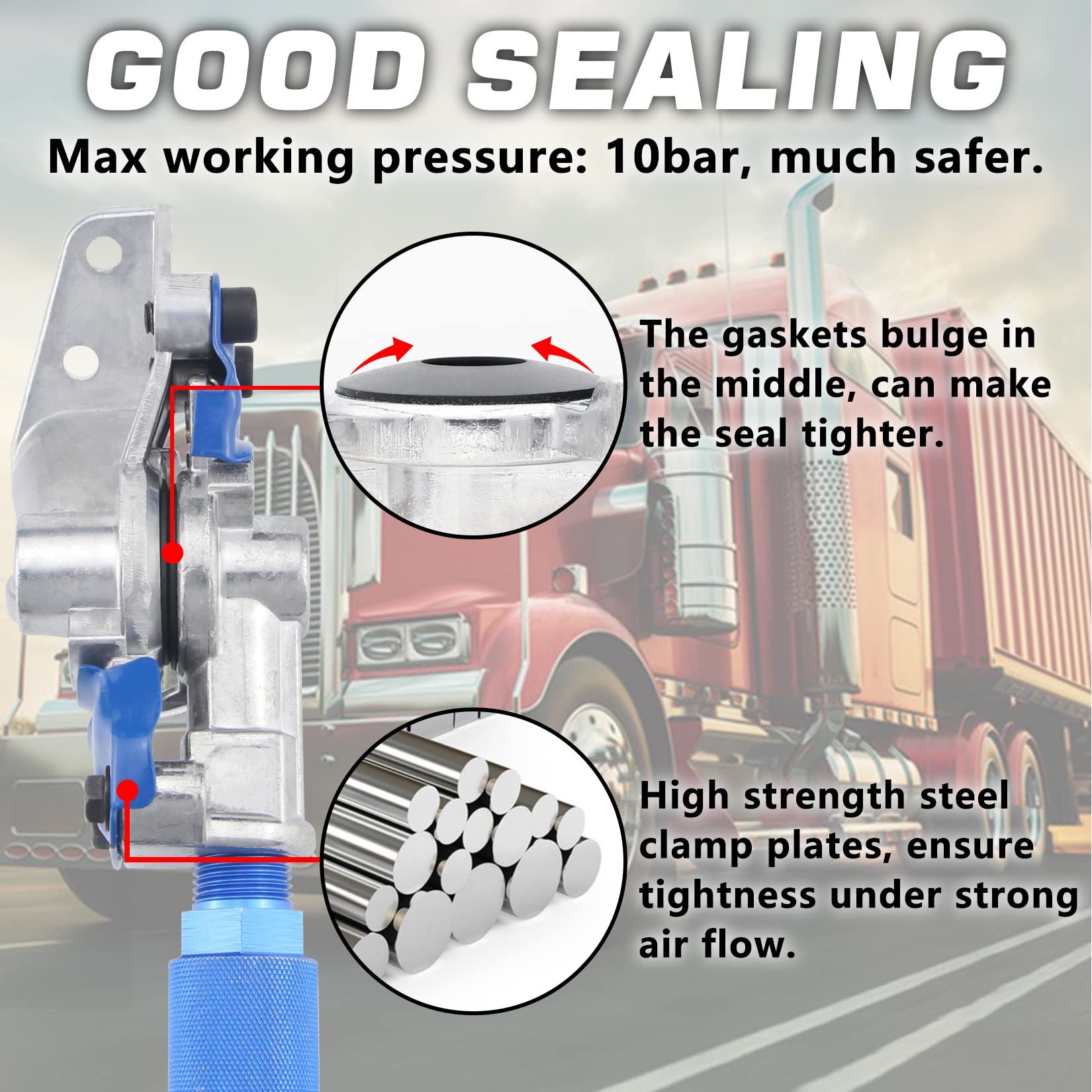 Grepspud 2 Pair Glad Hands Kit With 12Pcs Rubber Seals, Aluminum Glad Hand Universal Red Blue Emergency Service Gladhand Set For Semi Trucks Trailers Tractors Air Line