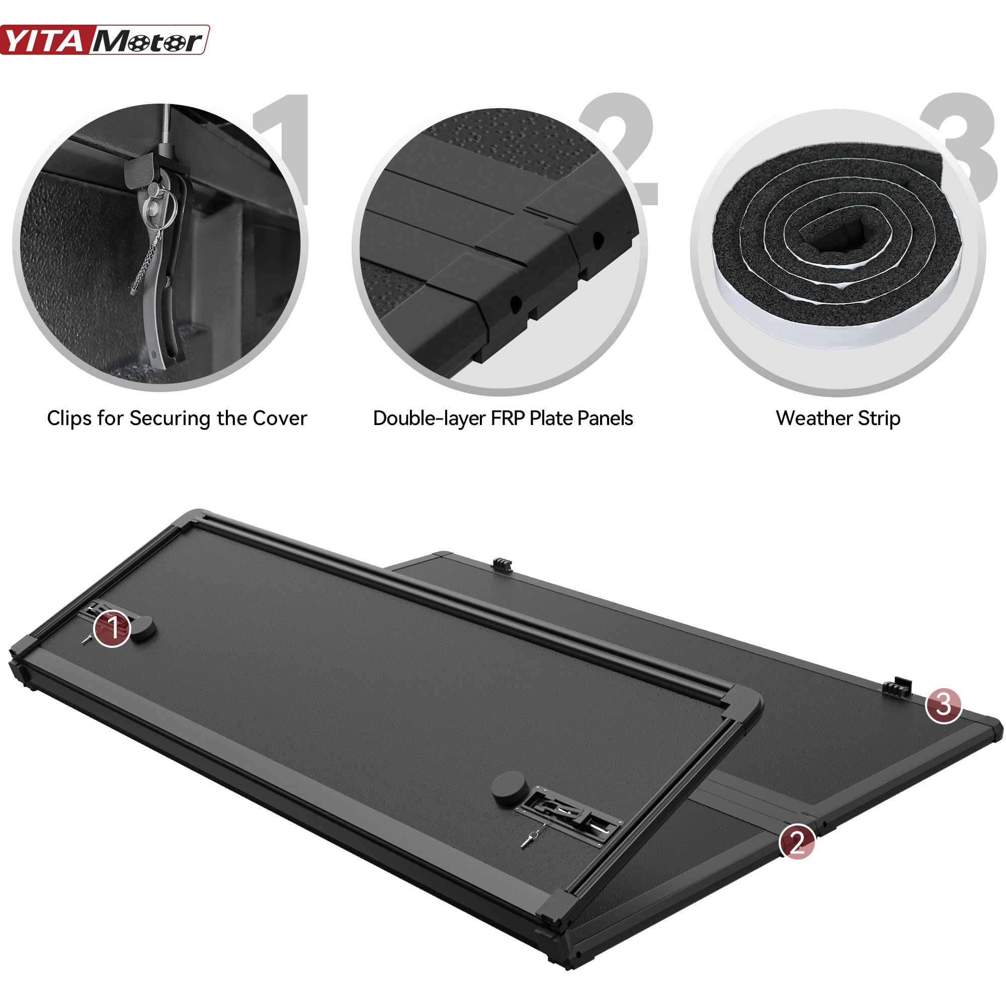 Yitamotor Frp Hard Tri-Fold Truck Bed Tonneau Cover Fits For 2002-2025 Dodge Ram 1500 (Classic & New), 2003-2025 Dodge Ram 2500