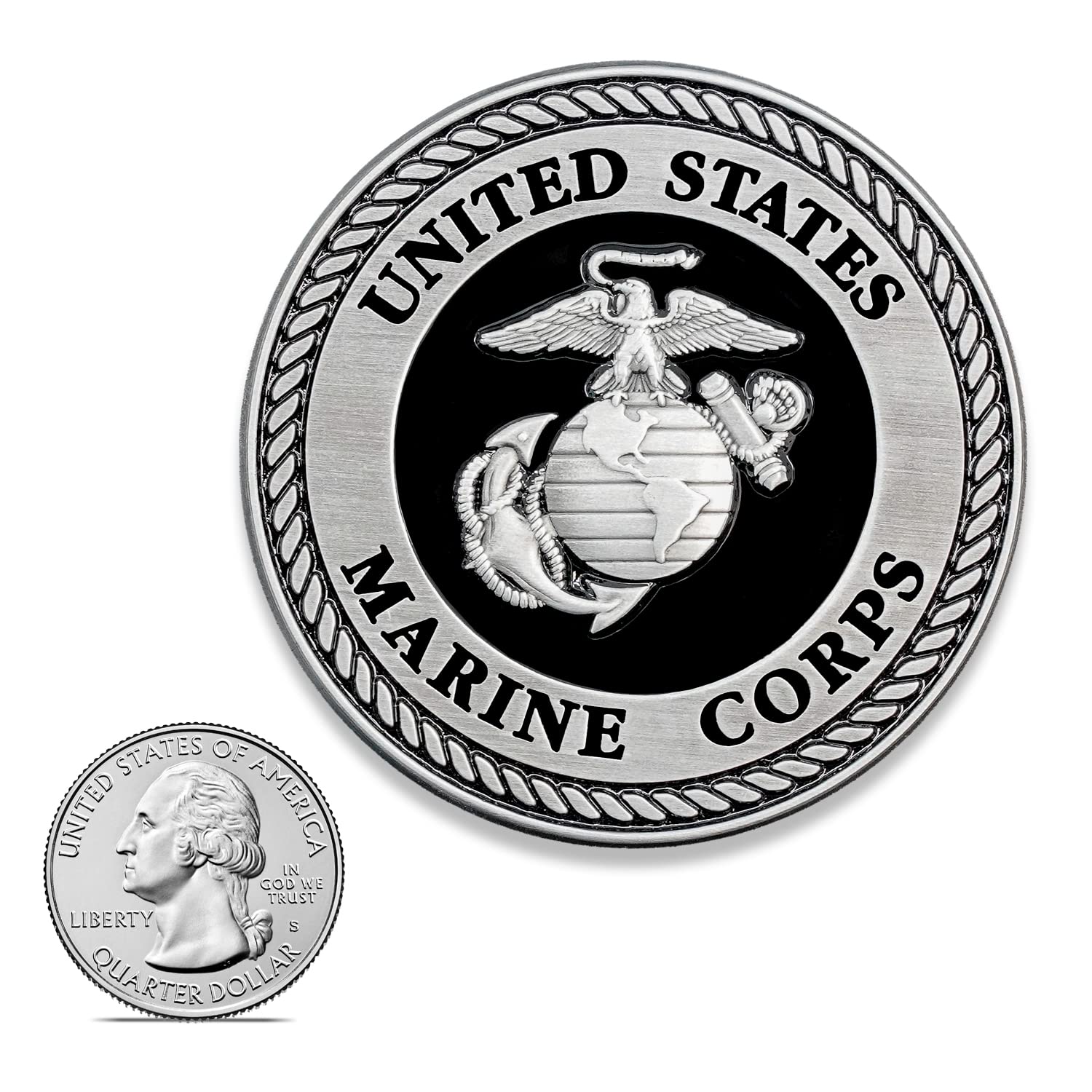Usmc Medallion - 2.25 Inches - Black And Silver Marine Corps Ega Eagle Globe Anchor Emblem