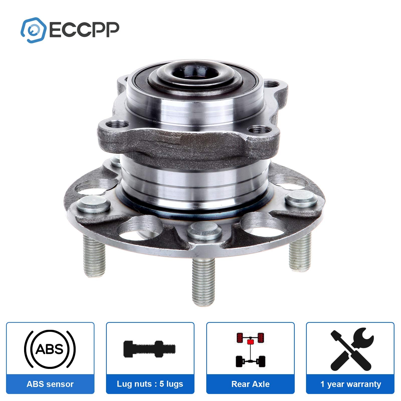 ECCPP Replacement for Pair of 2 Rear Wheel Hub Bearing Assembly 5 Lugs w/ABS for 2005-2007 Honda Accord Hybrid 512327 x2