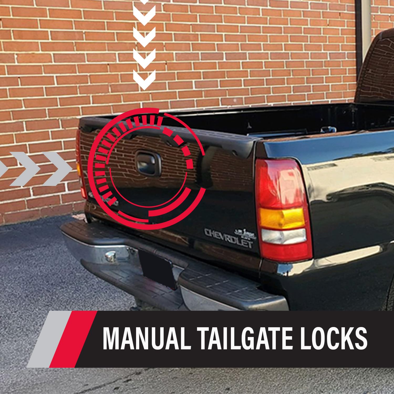 Pop & Lock Tailgate Lock for Chevy Silverado & GMC Sierra, Anti-Theft, Metal, Black, Model PL1100, Easy to Install, 1999-2007