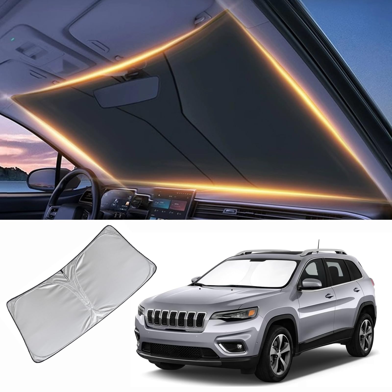 Windshield Sun Shade For Jeep Cherokee Front Window Shades Cover For 2005-2024 Cherokee Windshield Sun Visor Protector Car Acces