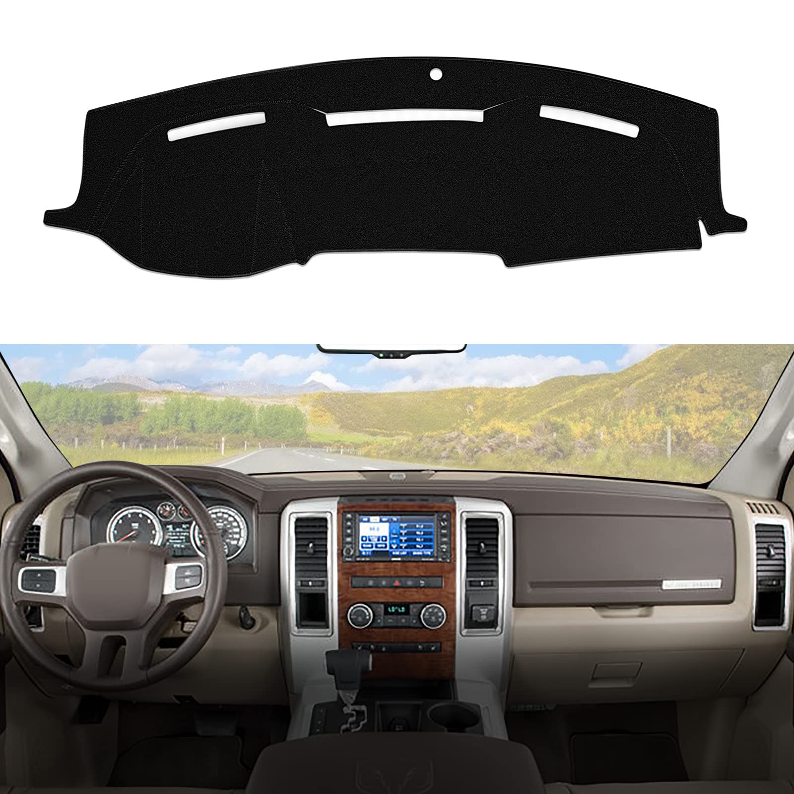 Berksyde Dashboard Dash Cover Mat Carpet Compatible With 2010-2014 Dodge Ram 1500 2500 3500 (Black)