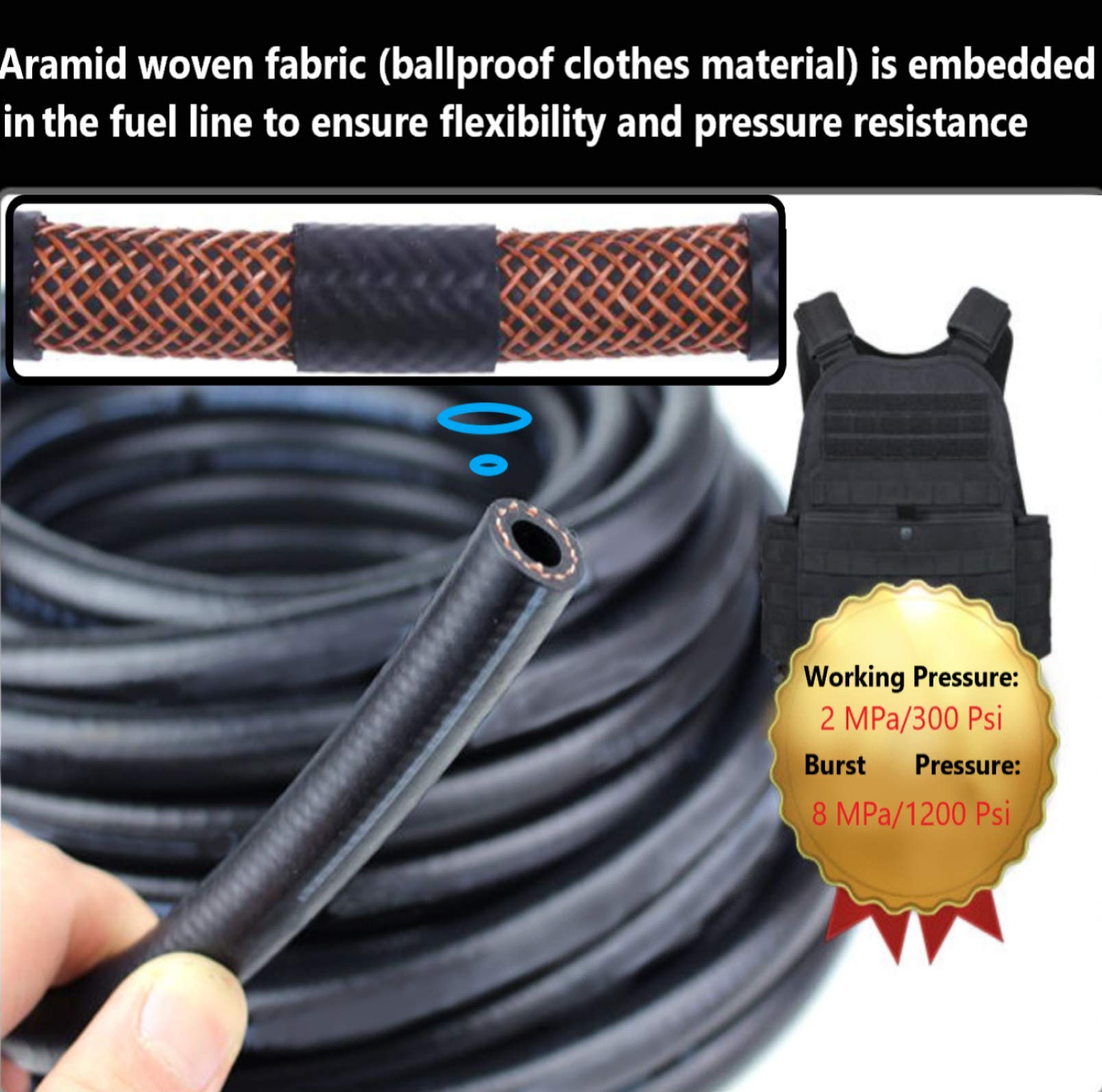 New Dafu 1/4 Inch 6Mm Id Nbr Nylon Braided Fuel Line Set,5 Ft+6 Pcs 2/5 Inch Id Hose Clamps,For Motorcycle Kawasaki Kohler Brigg