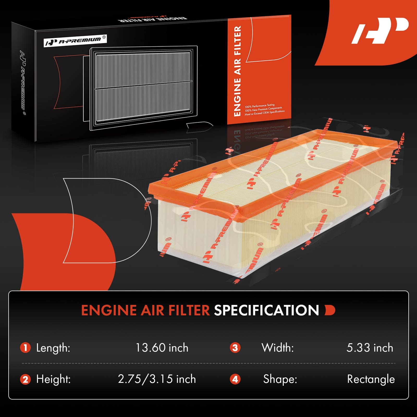 A-Premium Engine Air Filter Compatible with Audi A3 2008-2013, Q3, TT (Quattro) & Volkswagen Jetta 2005-2018, Passat, Beetle, CC