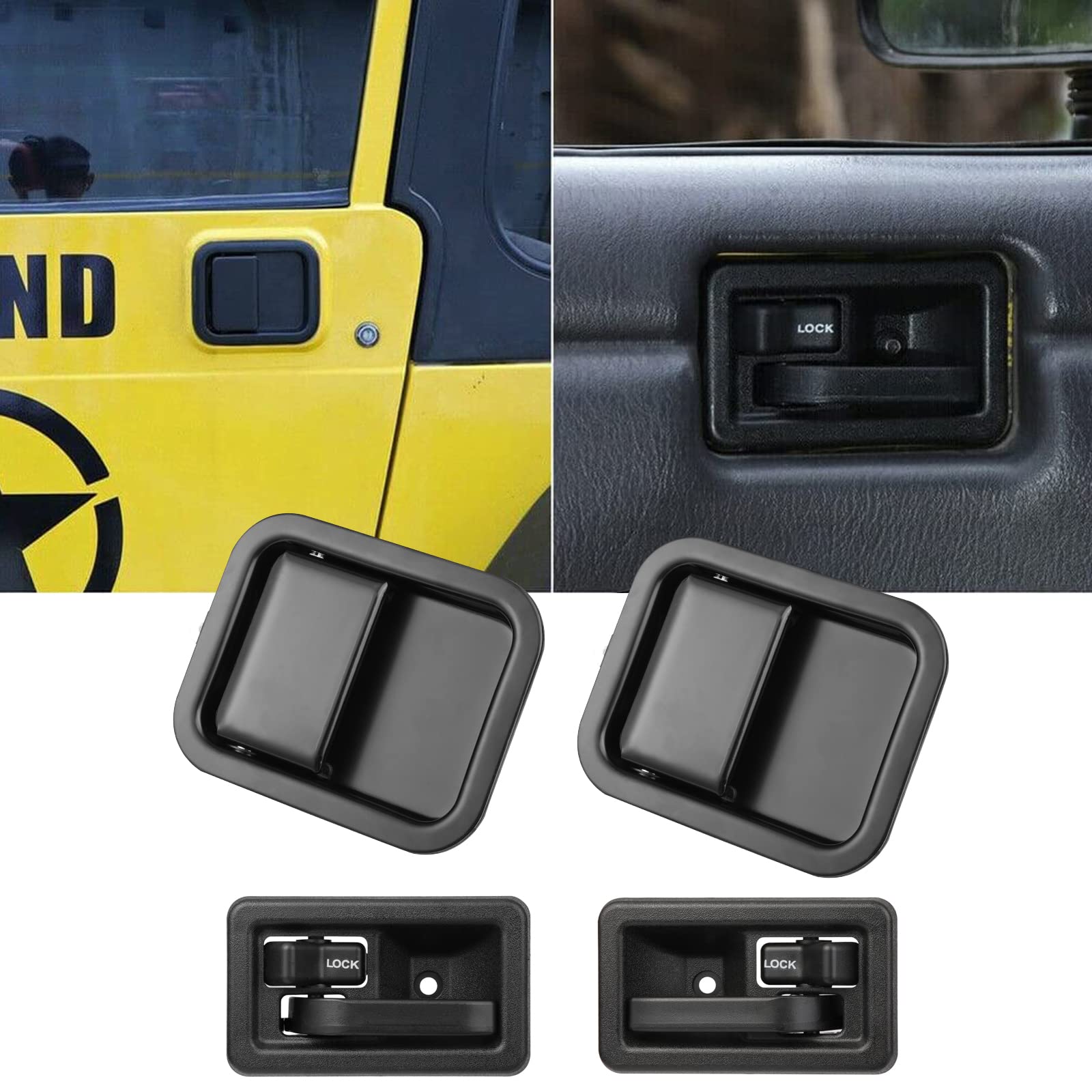 Lcyolada Exterior & Interior Door Handles Compatible With Jeep Wrangler Yj Tj 1991-2006 With Full Doors Replaces Oem 55176382Ae 55176383Ae 55176477Ab 55176476Ab