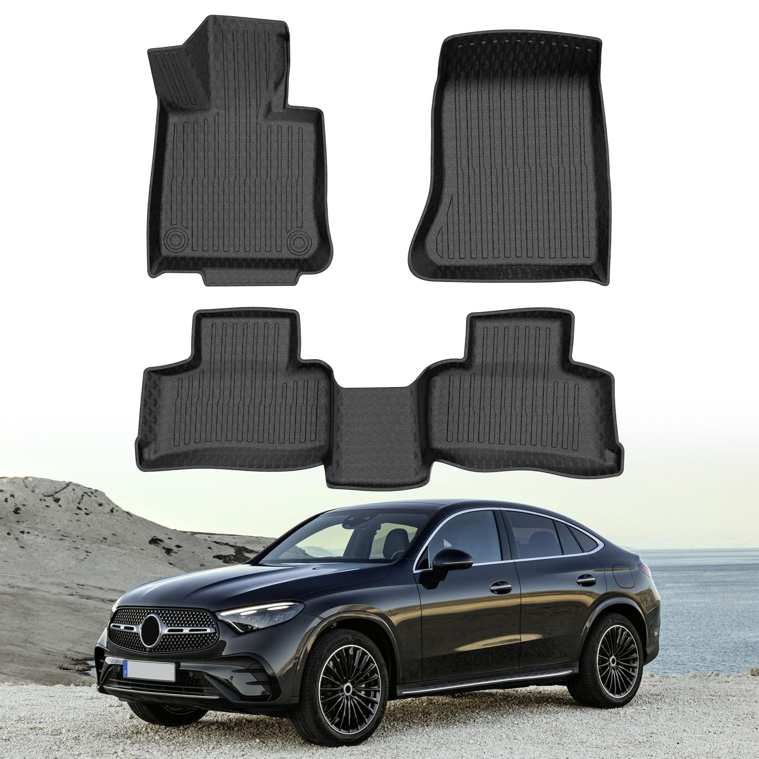 Mixsuper Custom Fit Floor Mats for Mercedes-Benz GLC 2023-2025 2026 All Weather Floor Liners Front and Rear Row Set Black
