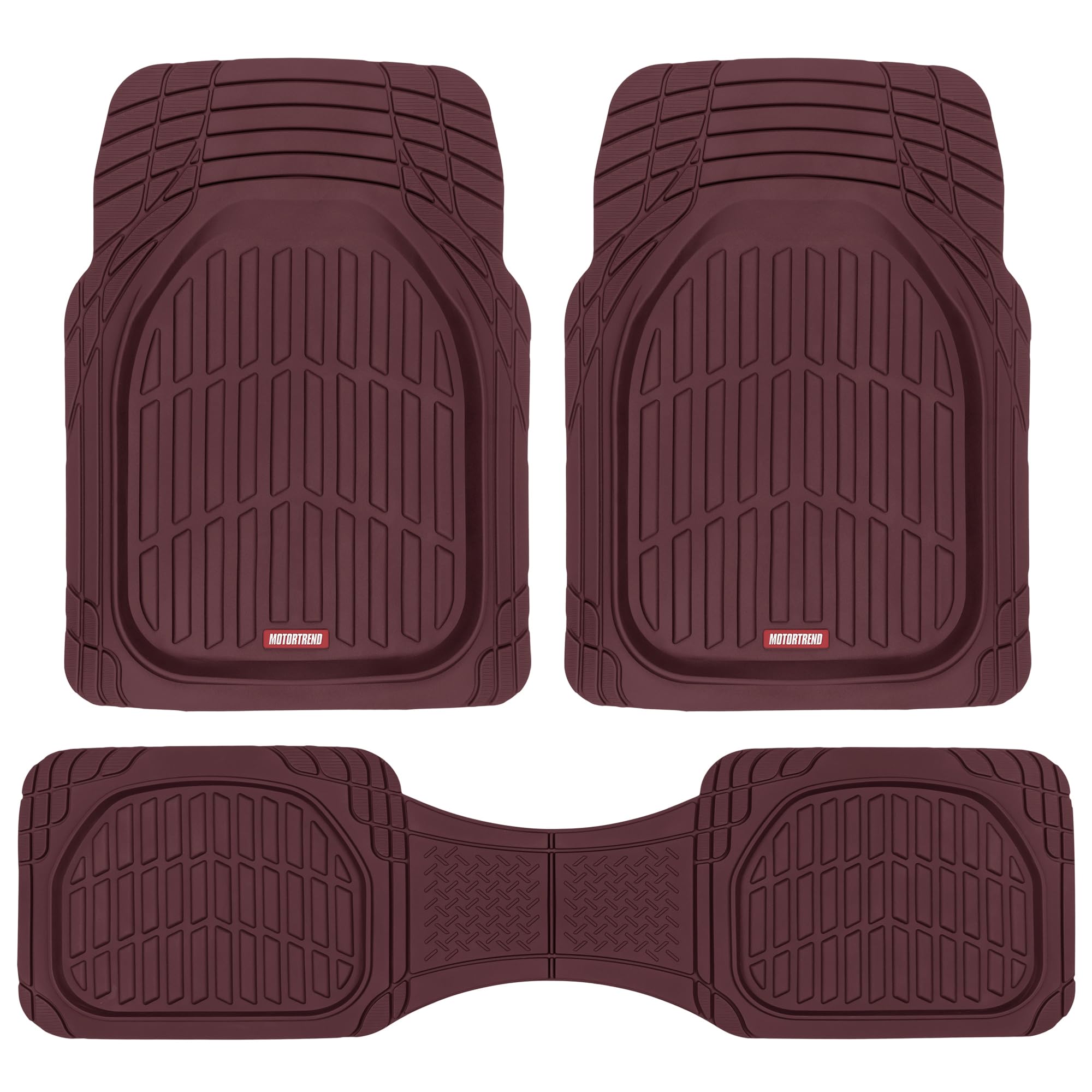Motor Trend Flextough Floor Mats For Cars, Burgundy Deep Dish All-Weather Car Mats, Waterproof Trim-To Fit Automotive Cars Truck
