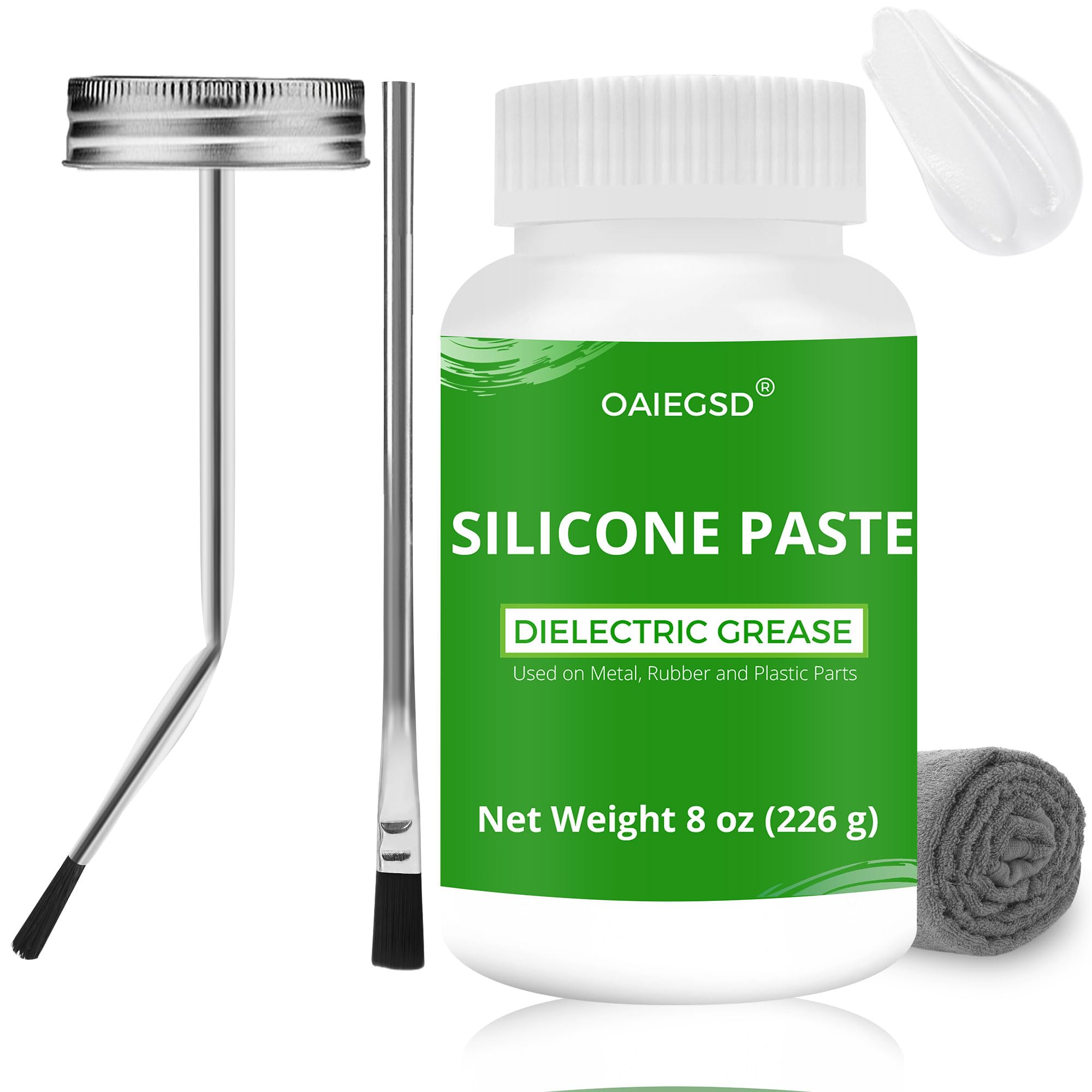 8Oz Silicone Paste, 100% Dielectric Grease With A Curve Brush, A Straight Brush And A Towel, Universal Excellent Lubricant Silic