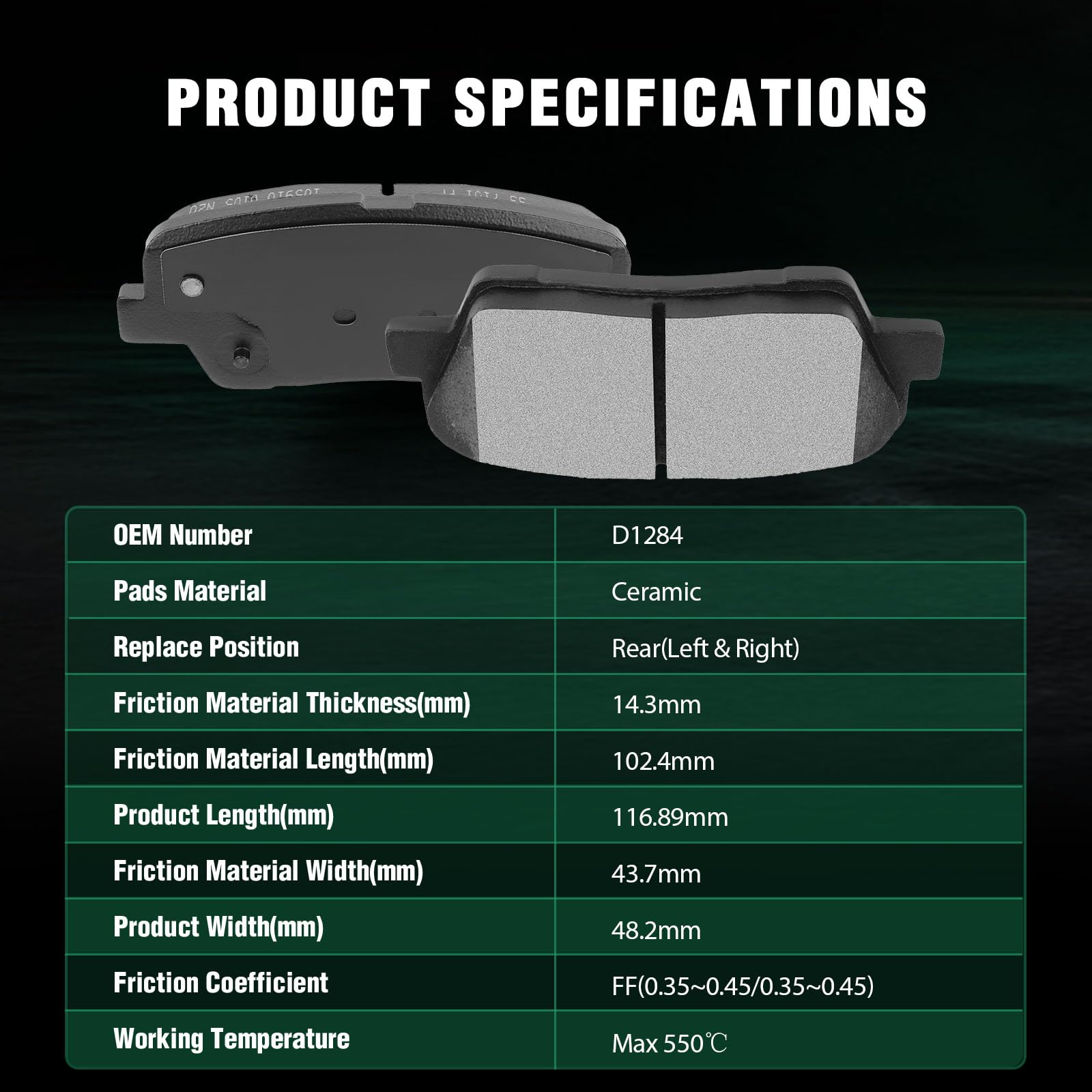 Automuto 4Pcs Rear Ceramic Disc Brake Pads Set D1284 For Hyundai Entourage Genesis Genesis Coupe For Kia Borrego K900 Sedona