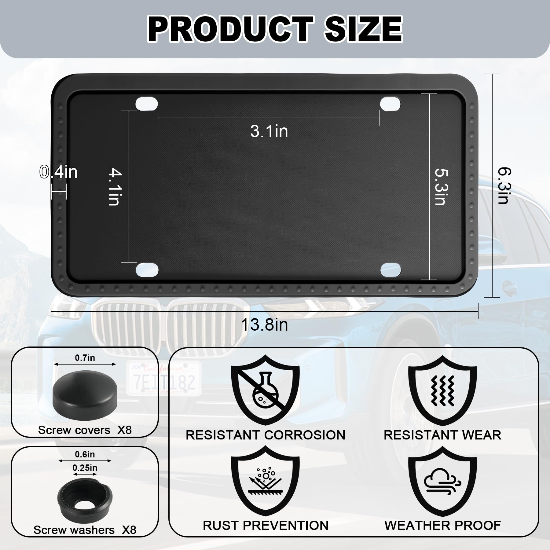 Livtee Silicone License Plate Frames Covers, 1 Pack Universal American Car Accessory License Plate Bracket Holder, Licence Plate Accessories - Black