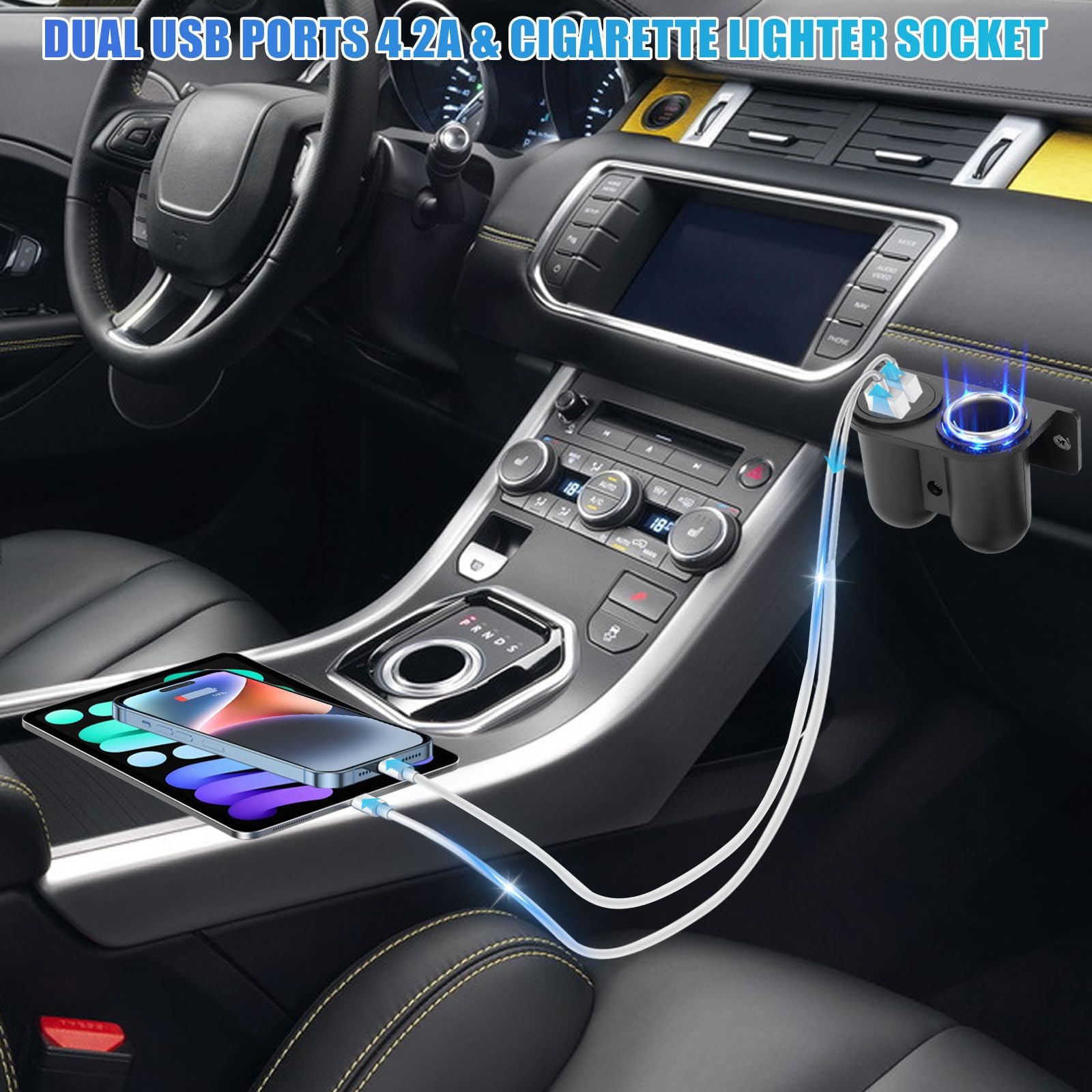 2Pcs Dual Usb Outlet Cigarette Lighter Socket Splitter With Blade Fuse, 12V 4.2A Car Charger Power Adapter Replacement Waterproo